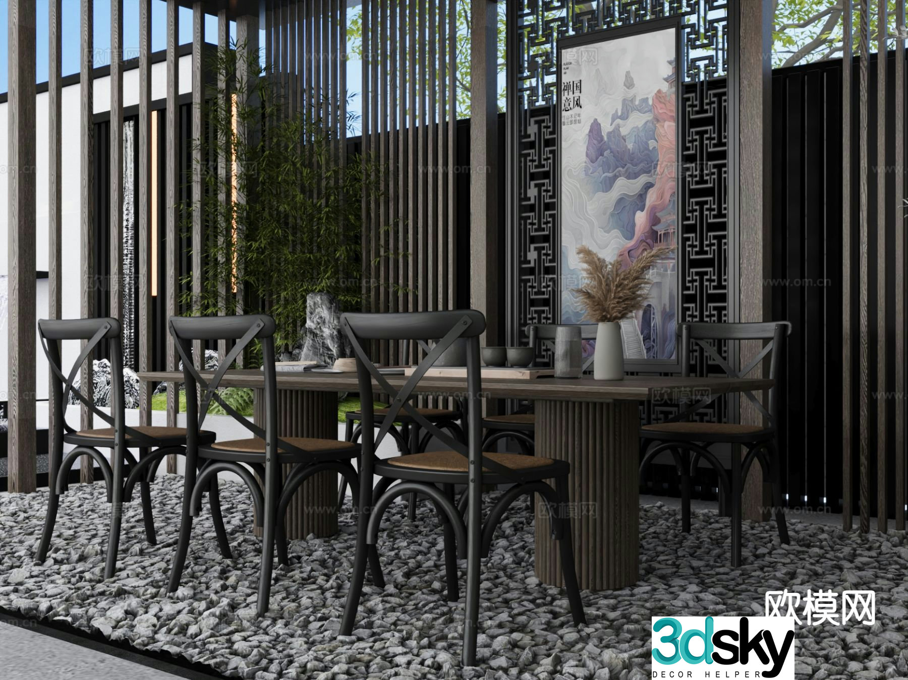 New Chinese dining table and chairs 3d model