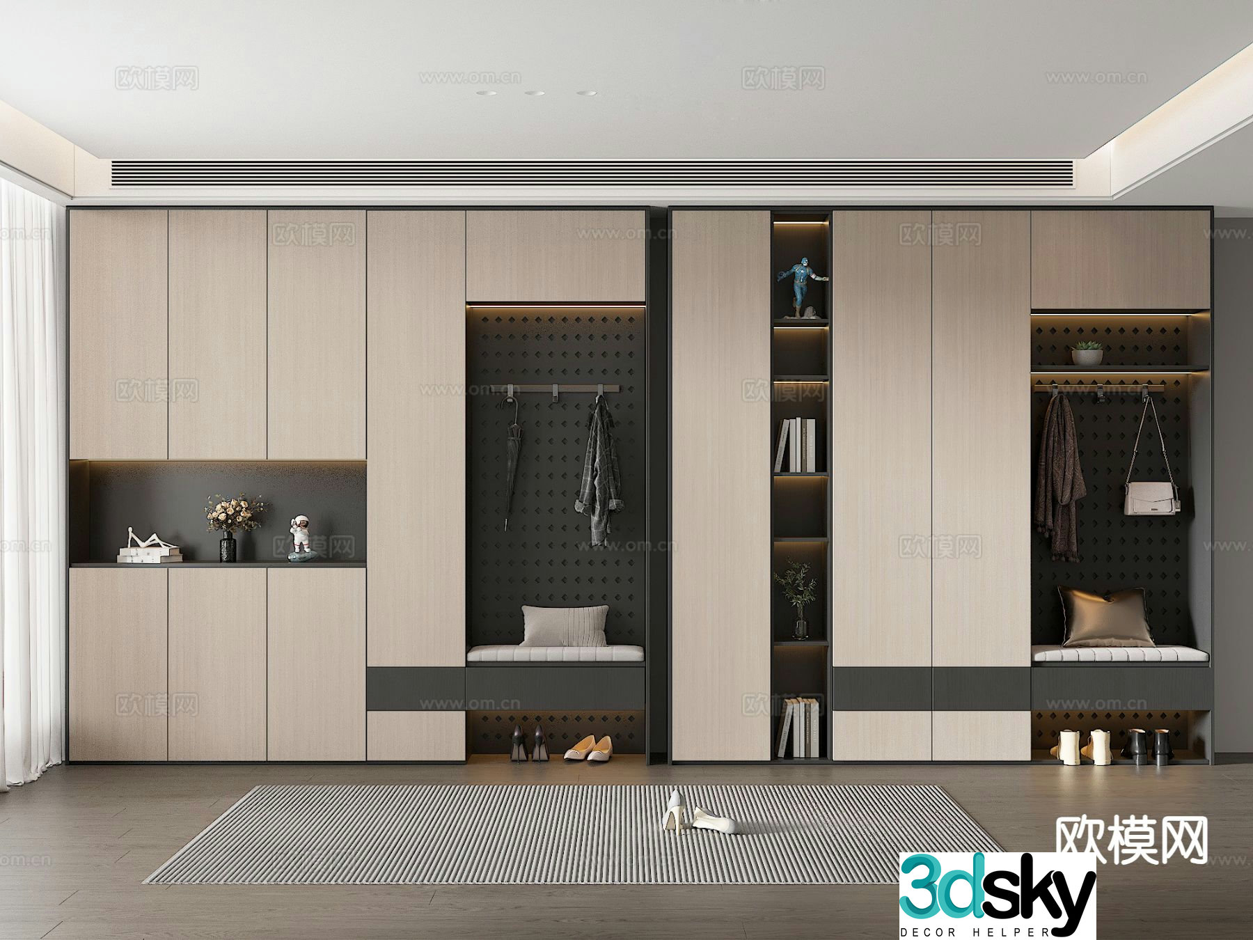 Modern entrance shoe cabinet integrated cabinet 3D model