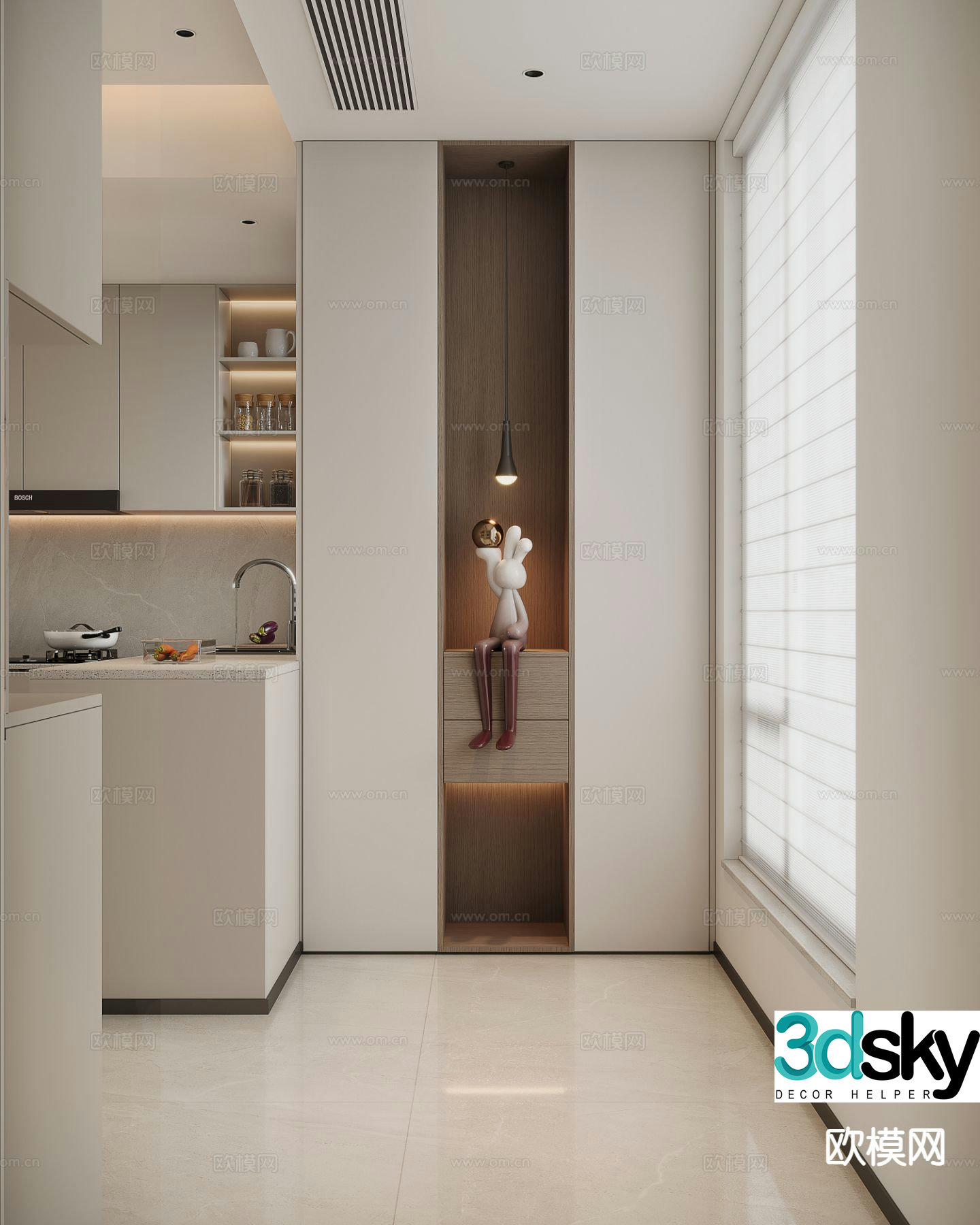 Cream style entrance aisle 3D model