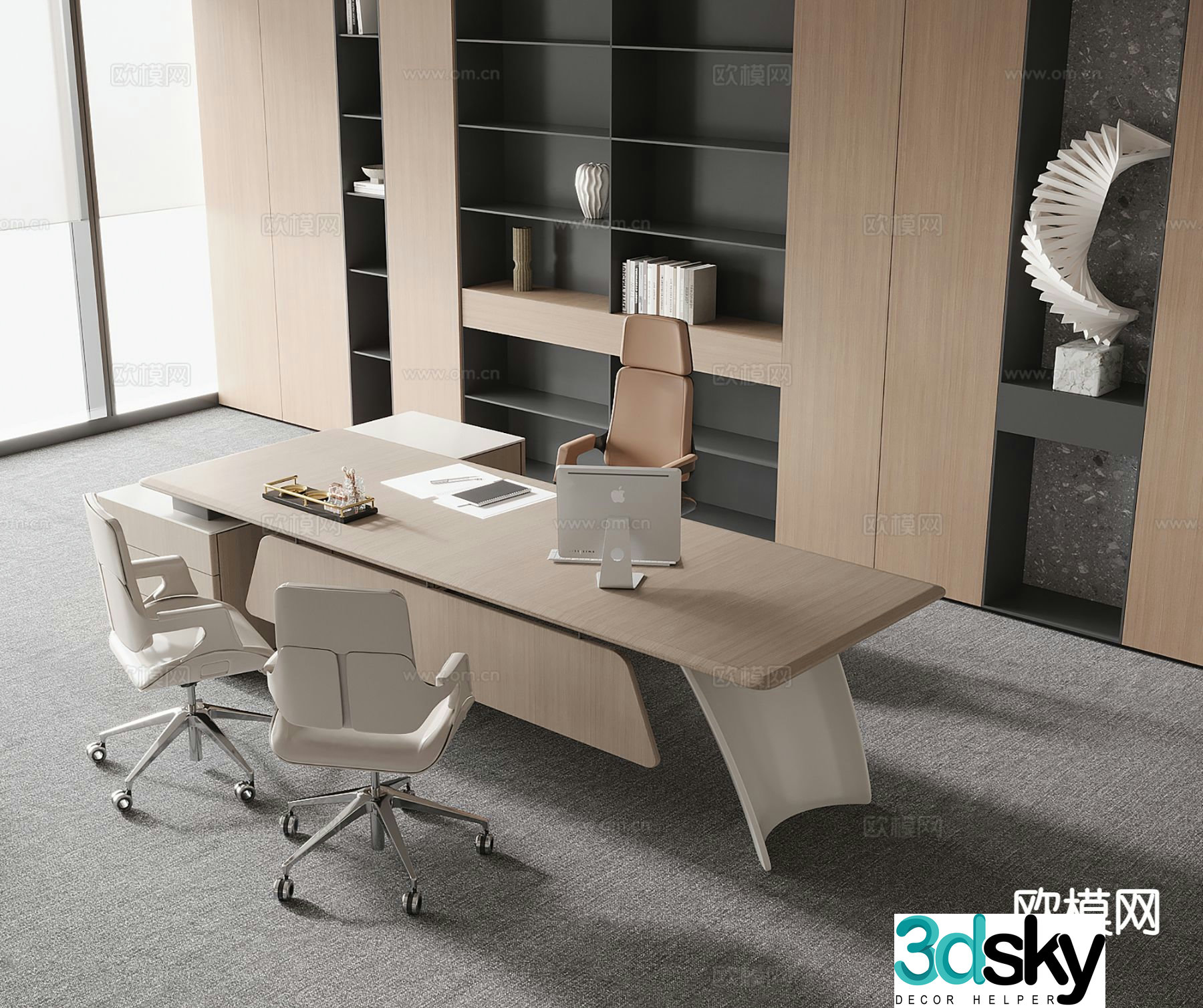 Modern boss desk office desk and chair 3d model