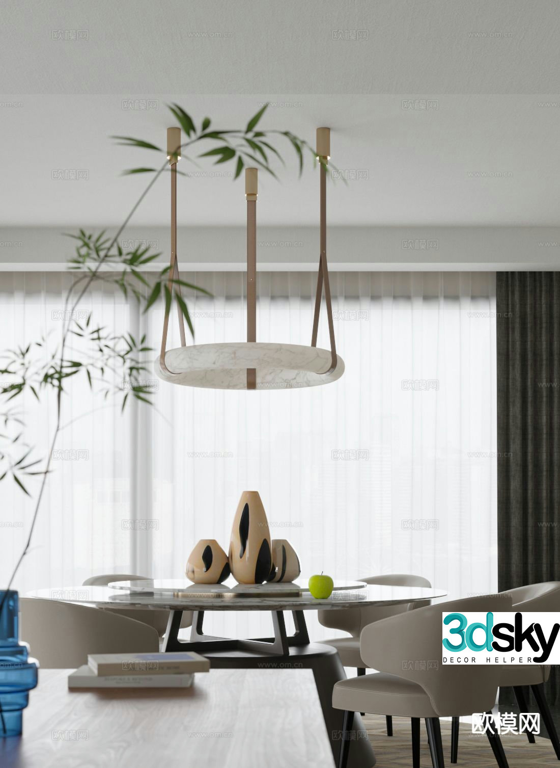 Modern dining table and chairs 3d model
