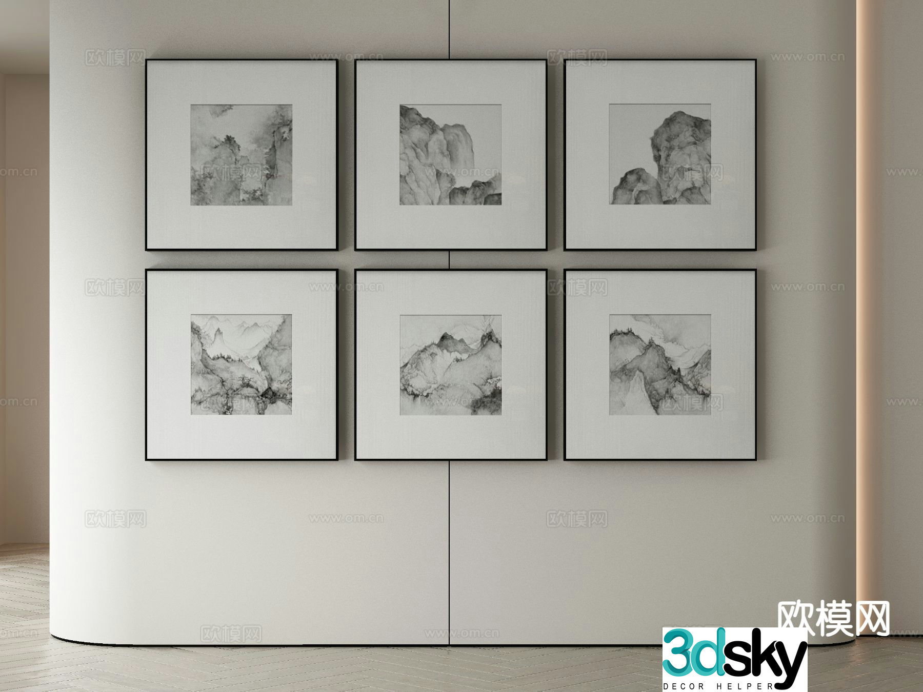 New Chinese style ink painting decorative painting 3D model