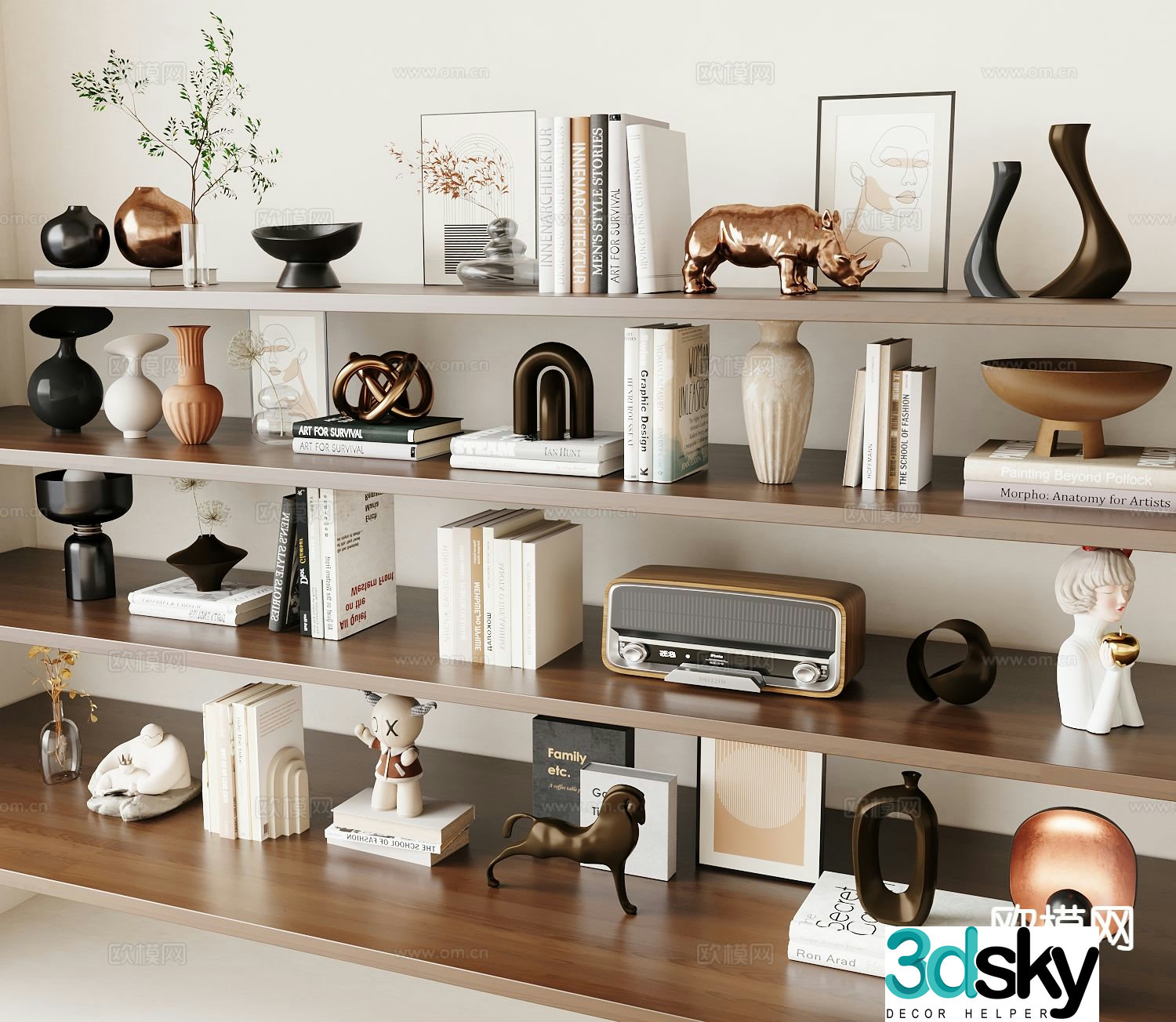 Modern jewelry ornaments books vase 3d model