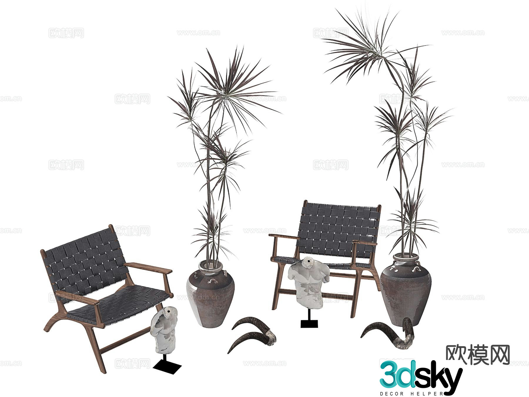 Modern armchair leisure chair wooden chair 3d model