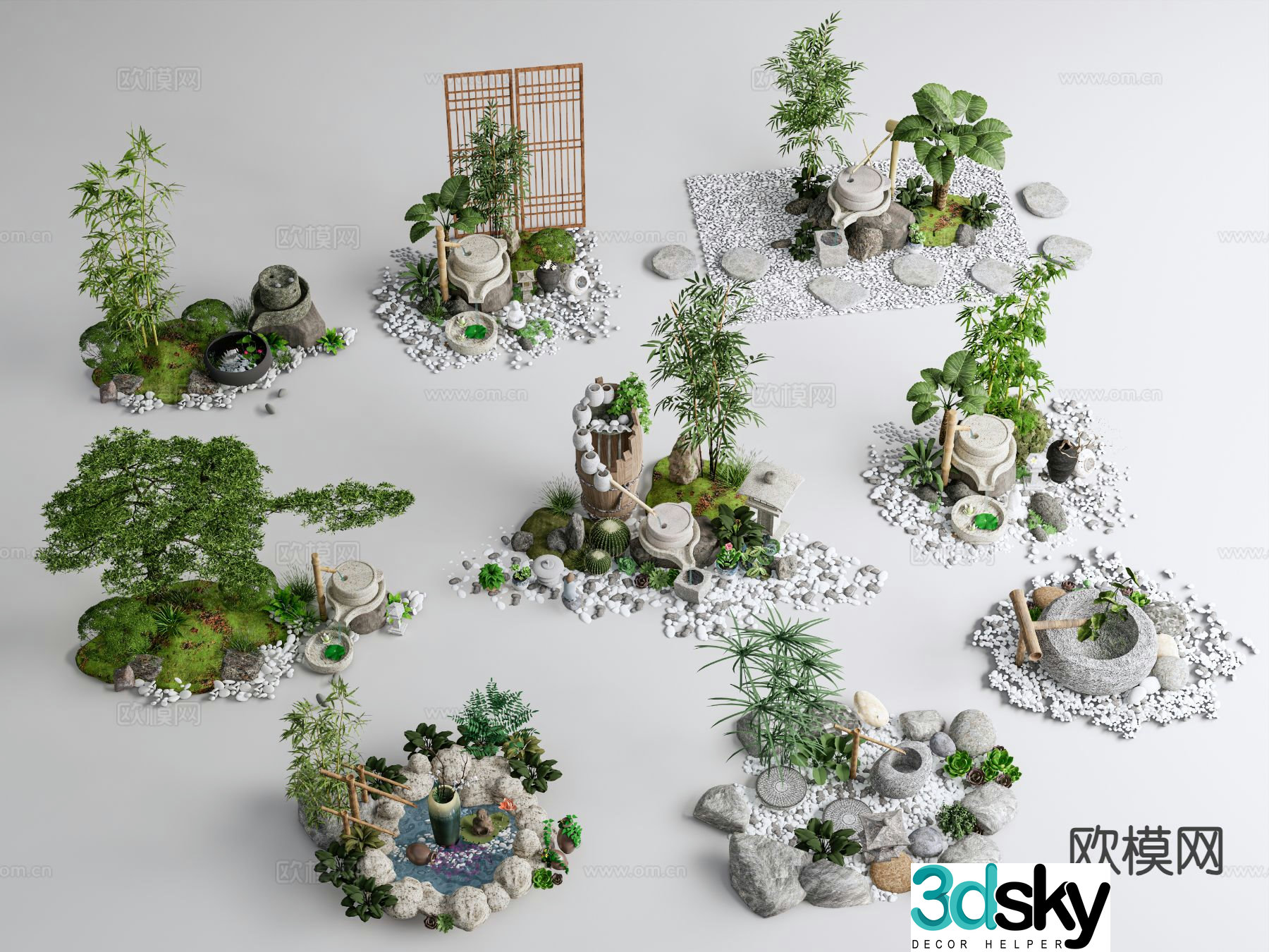 New Chinese style courtyard waterscape sketch 3D model