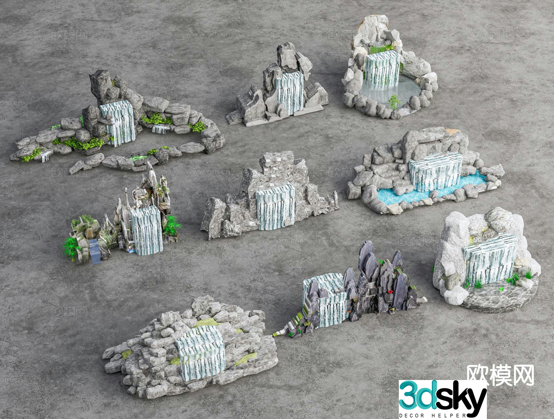 Chinese rockery and flowing water 3D model