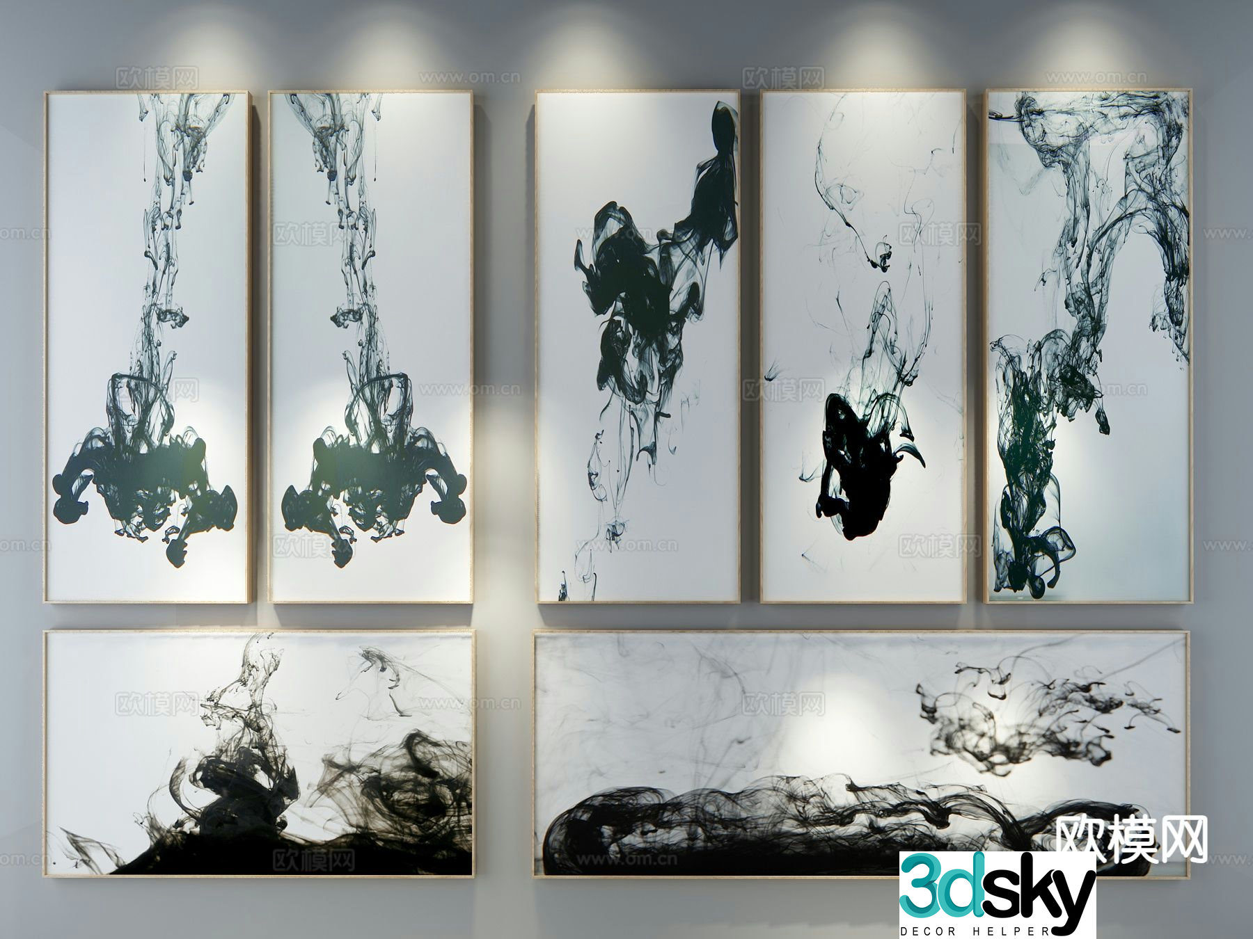 New Chinese style ink painting decorative hanging painting 3D model