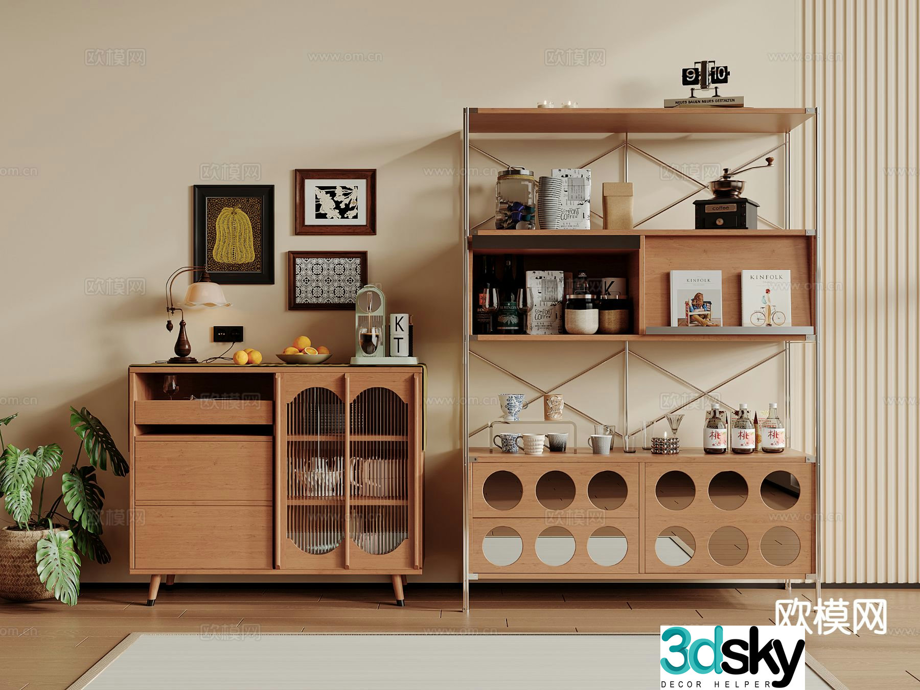 Medieval style sideboard shelf 3d model