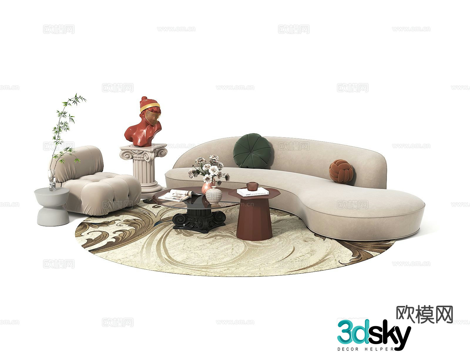 French sectional sofa 3d model