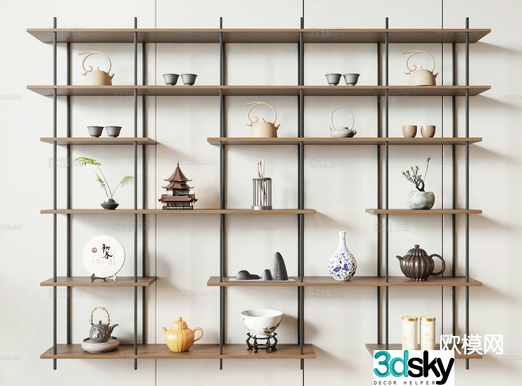 New Chinese style wall cabinet wall-mounted storage rack display rack 3D model