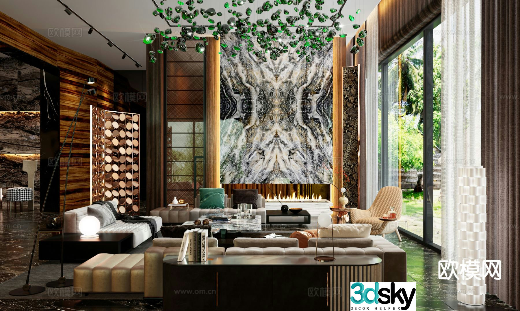 FSY design American light luxury villa living room 3D model