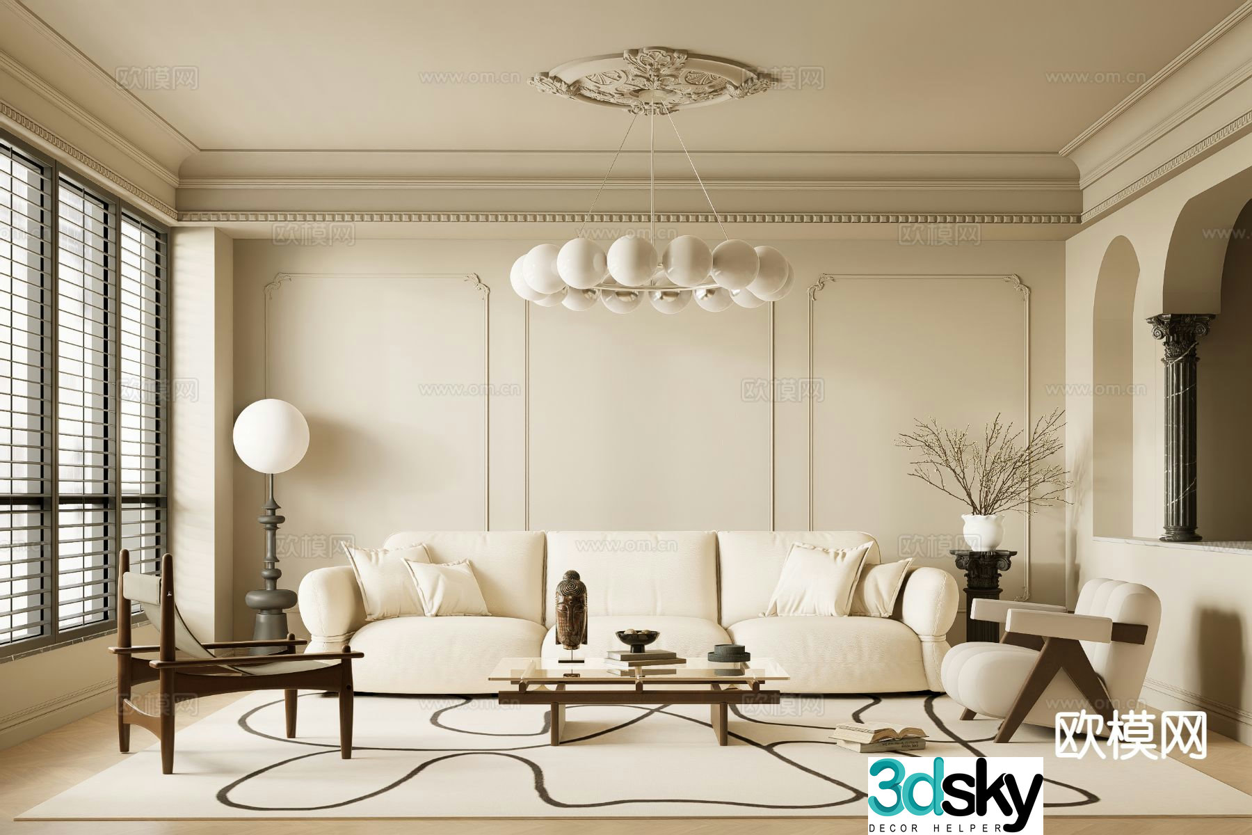 Cream style living room 3d model