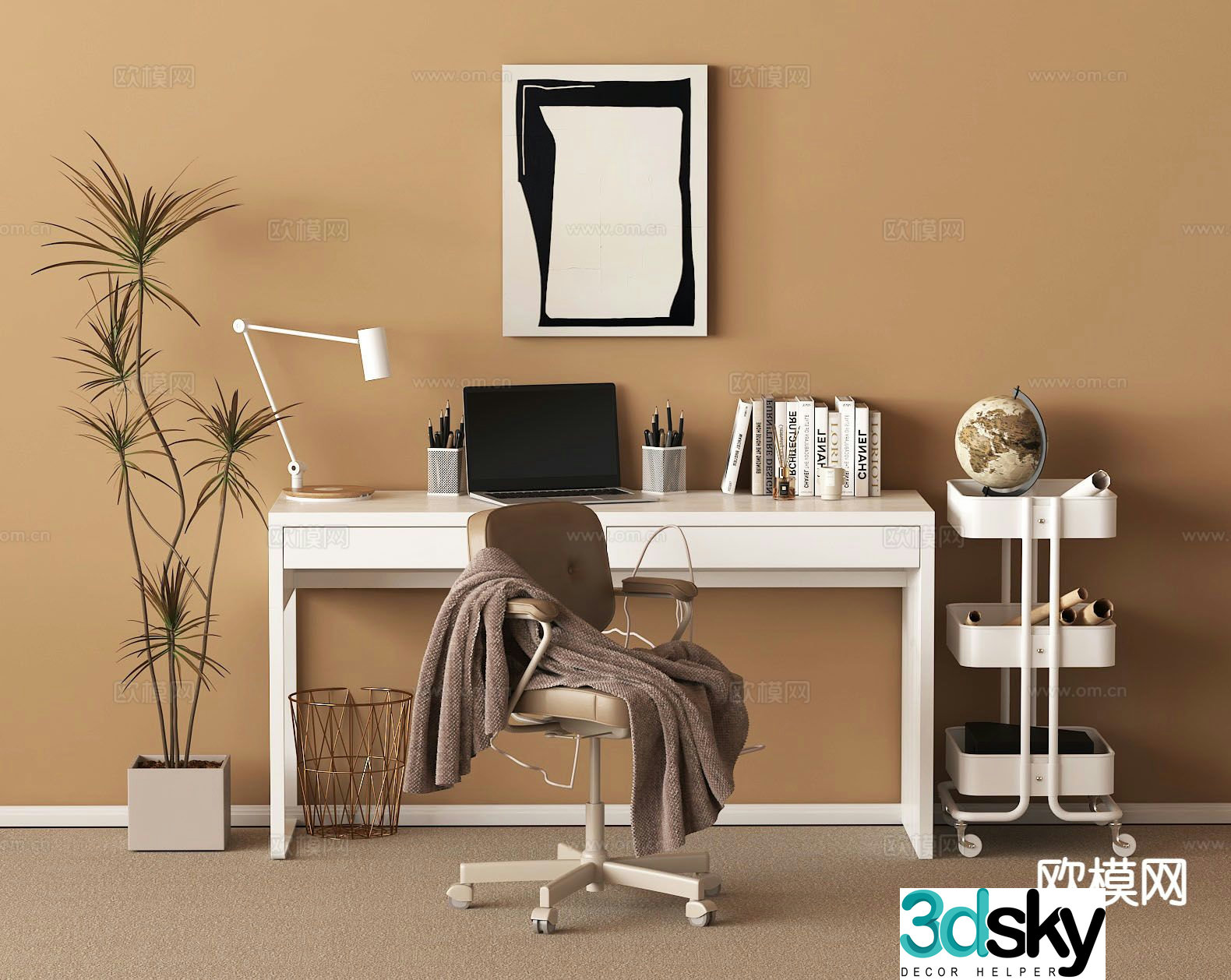 Study table workbench desk computer desk 3d model
