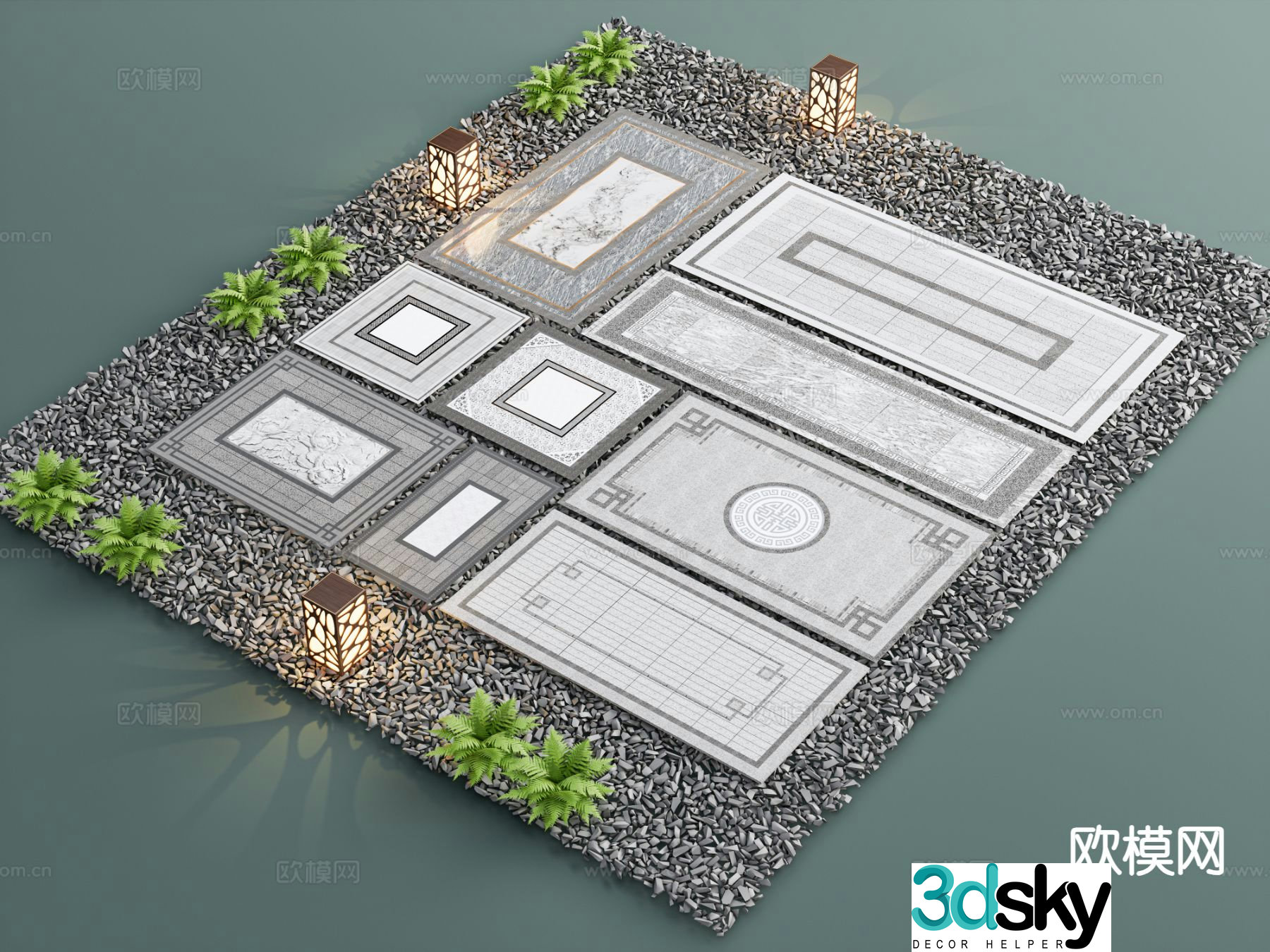 New Chinese style garden paving paving sketches cobblestones stone steps 3D model