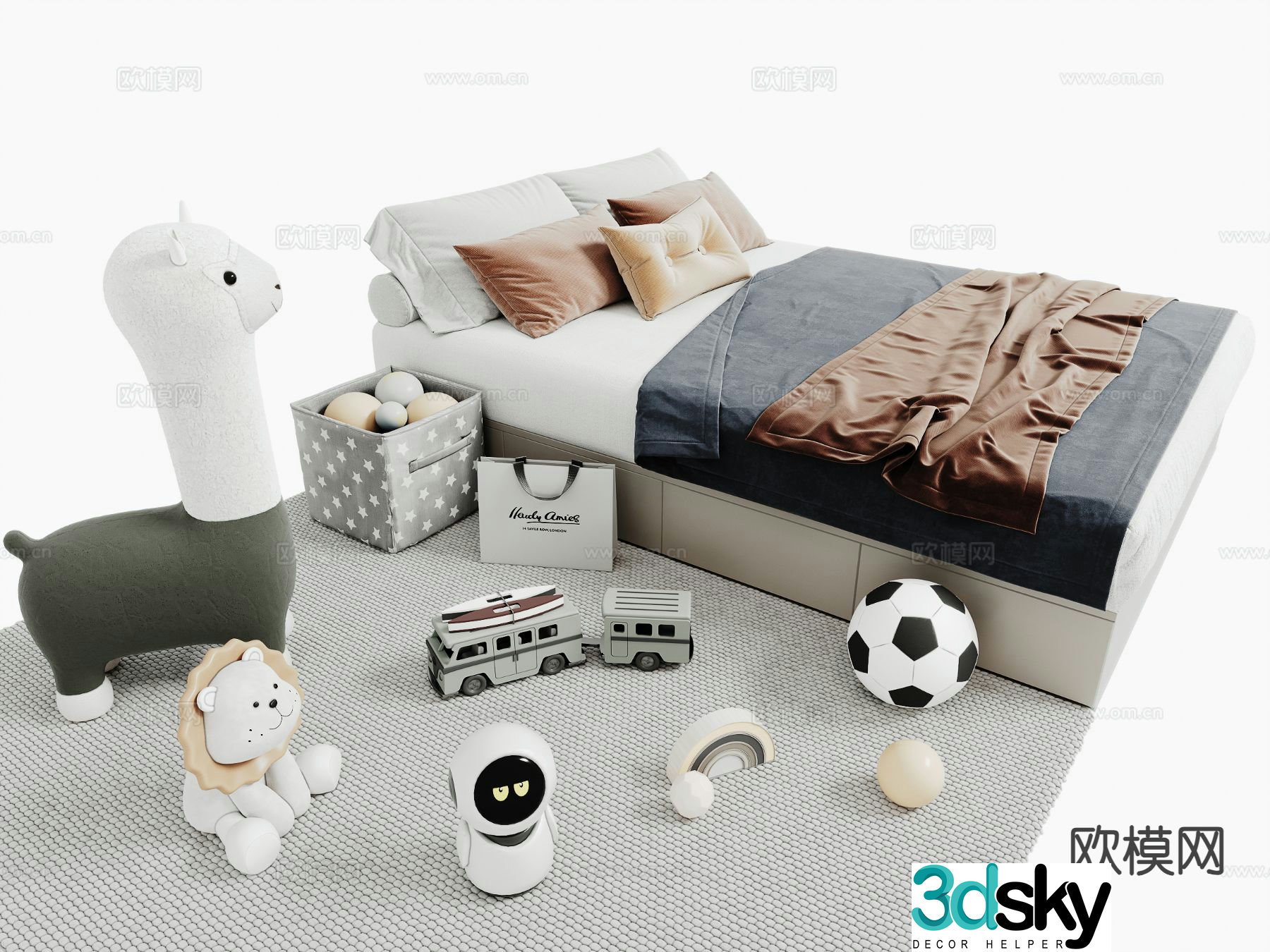 Modern tatami bed children’s bed 3d model