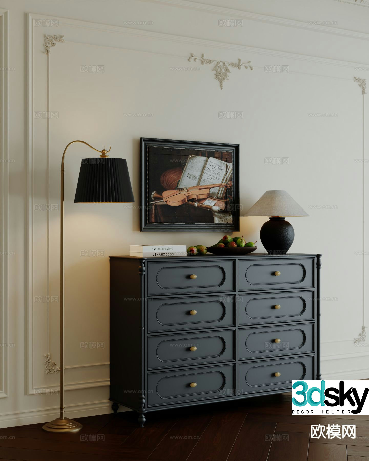 French entryway cabinet drawer 3d model