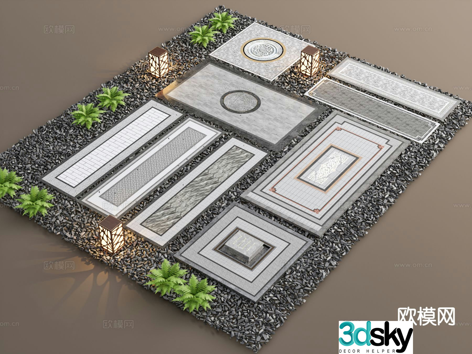 New Chinese style garden paving paving sketches cobblestones stone steps 3D model