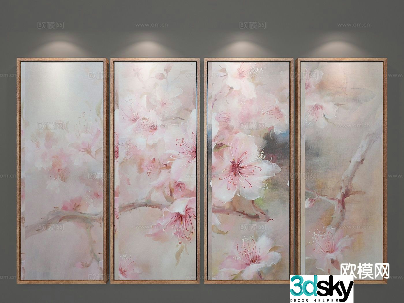 New Chinese style decorative painting peach blossom oil painting hanging painting 3D model