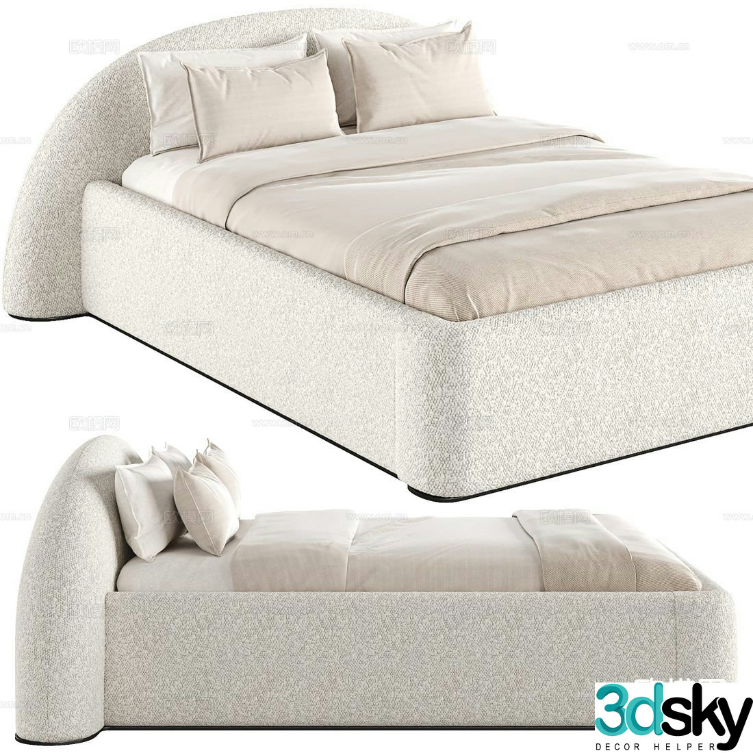 Quin cream style double bed 3d model