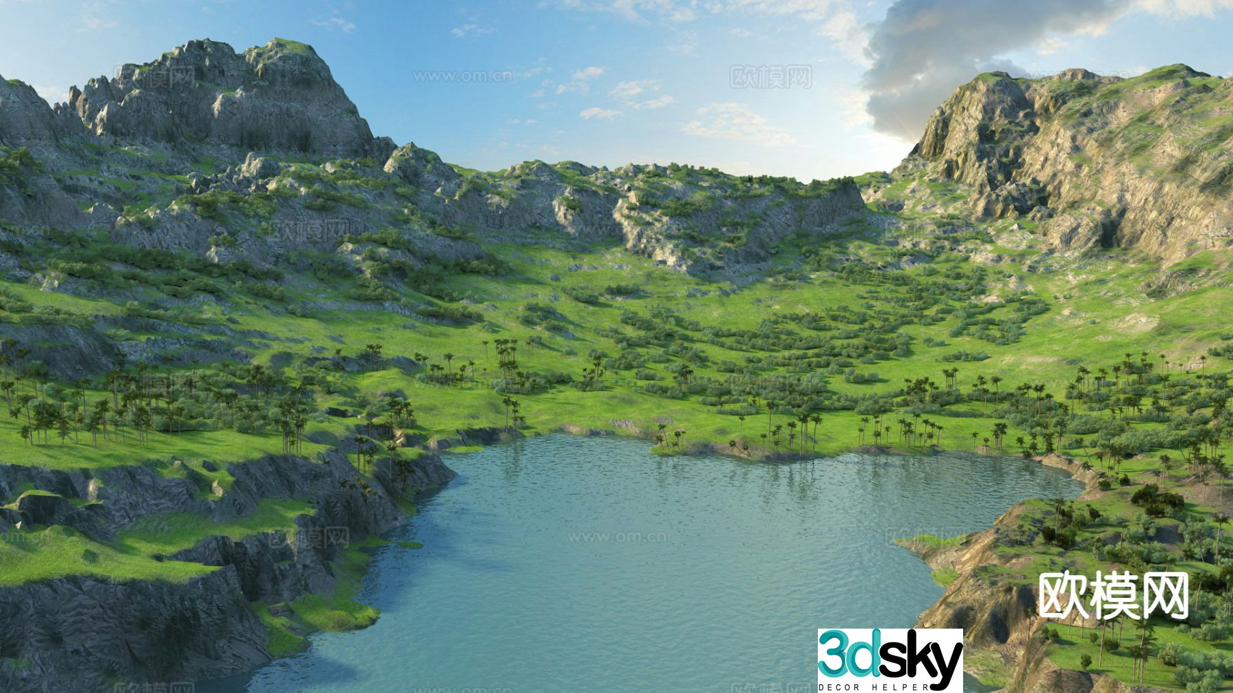 modern mountain mountain landscape lake 3d model