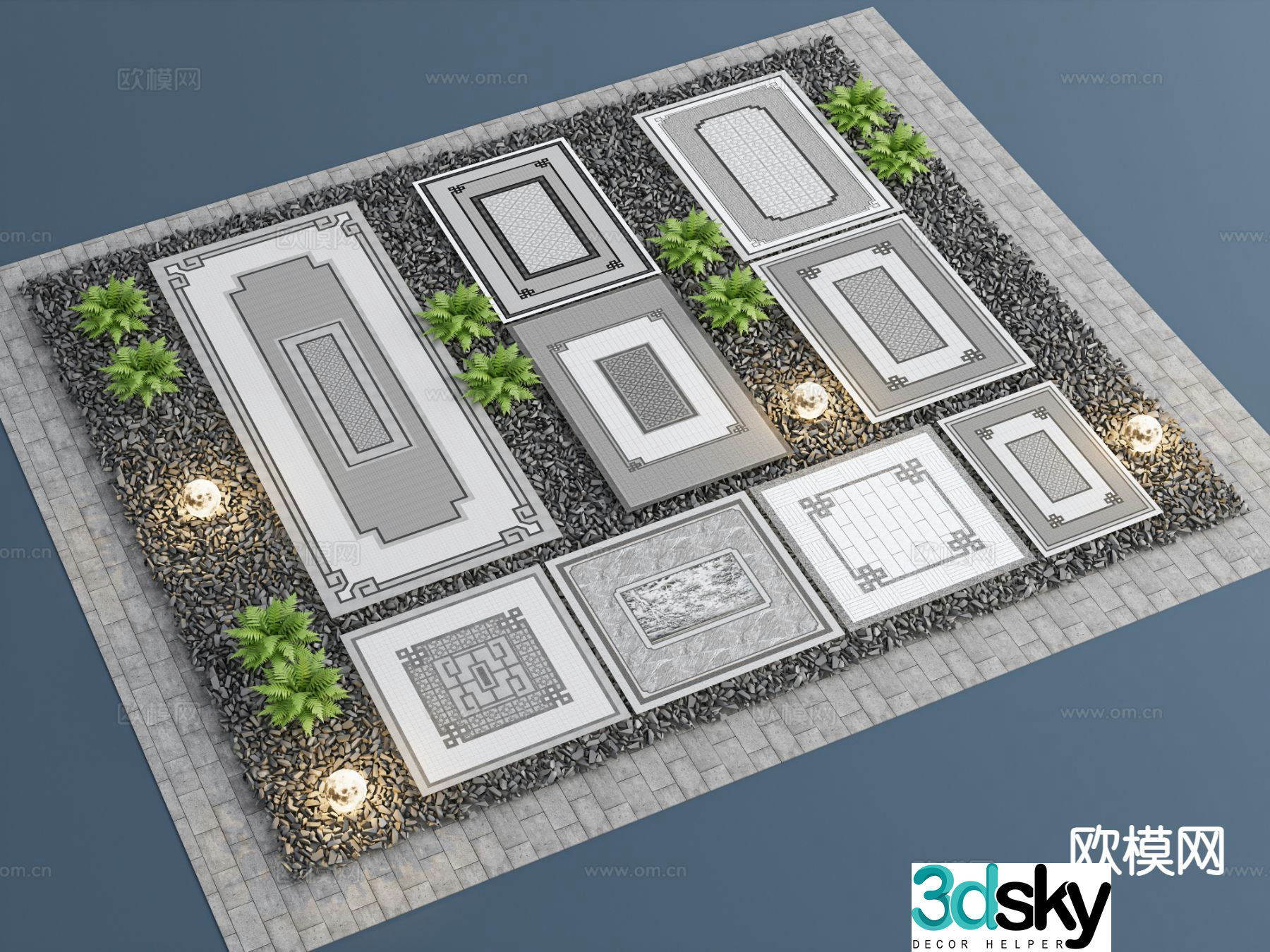 New Chinese style garden paving paving sketches cobblestones stone steps 3D model