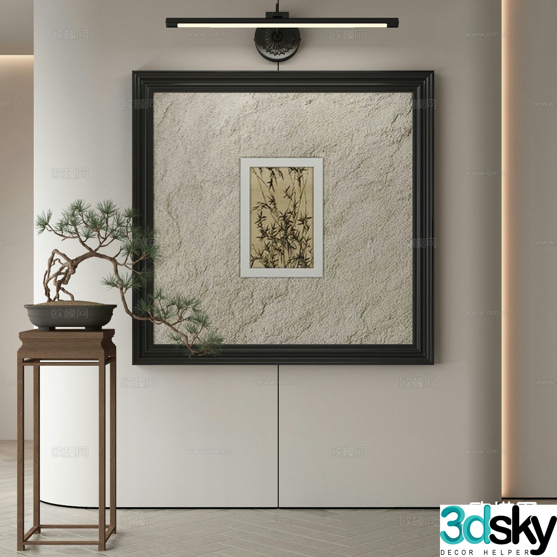New Chinese style ink painting decorative painting 3D model