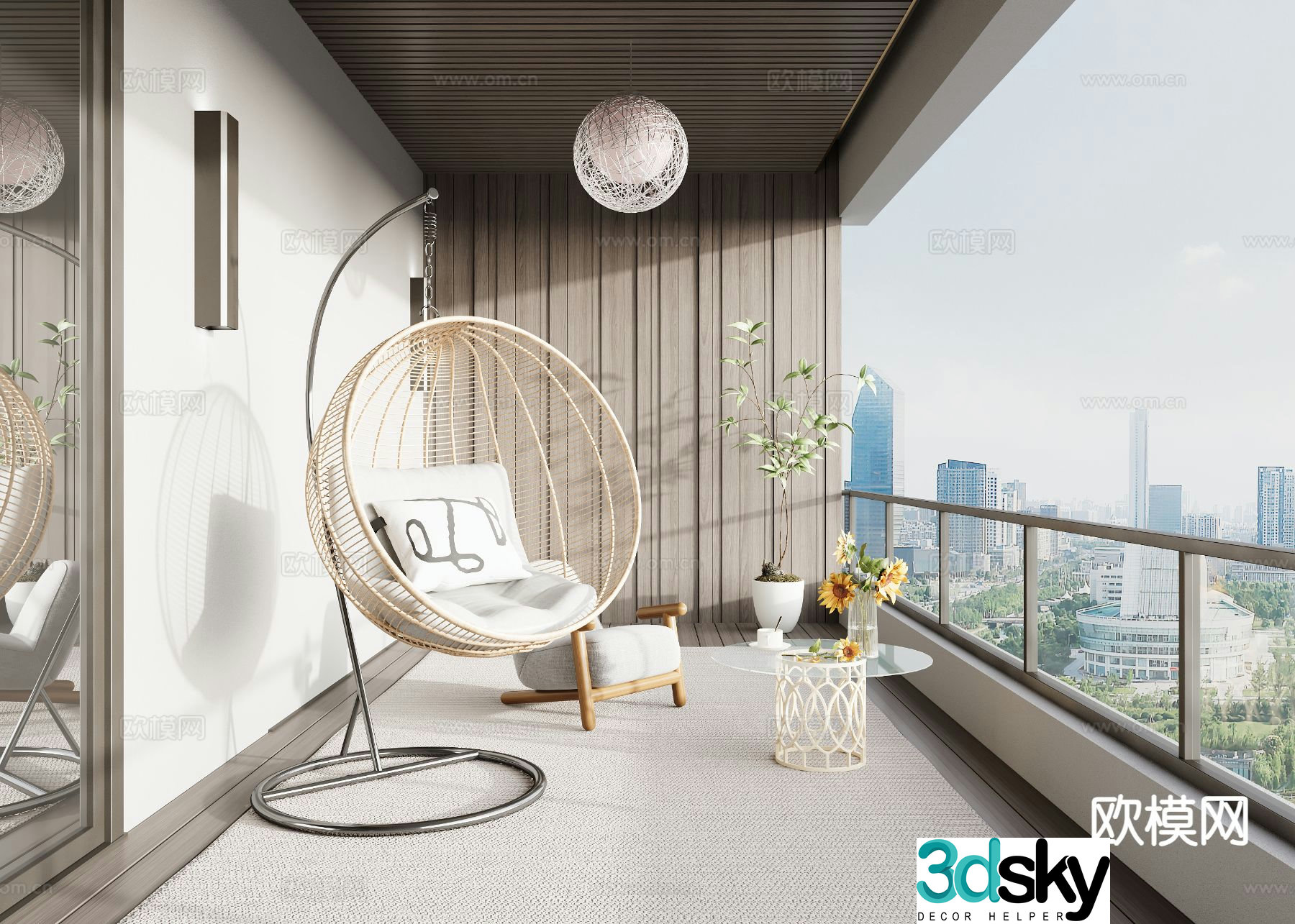 Modern home balcony 3d model