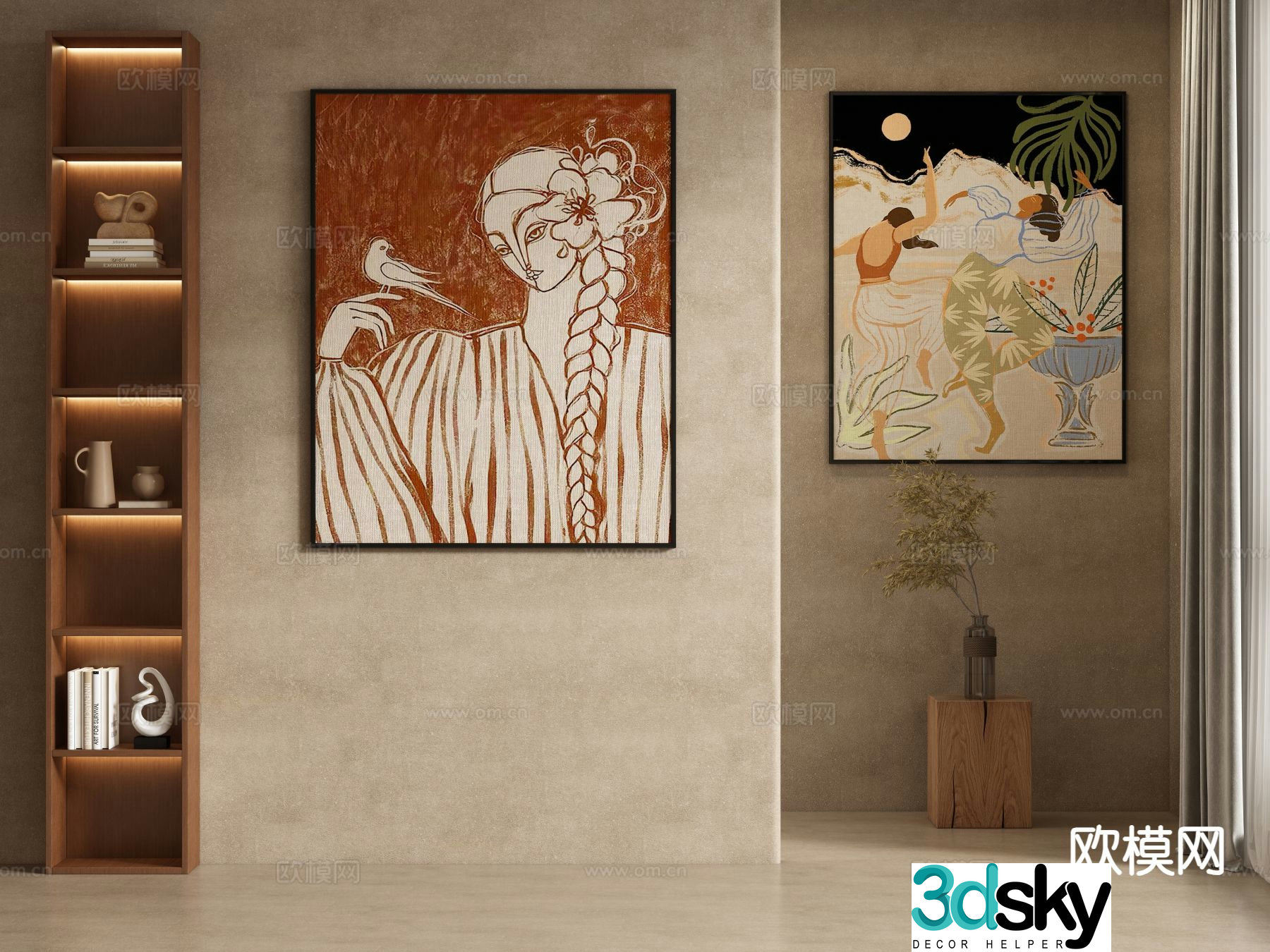 Retro art painting decorative painting 3d model