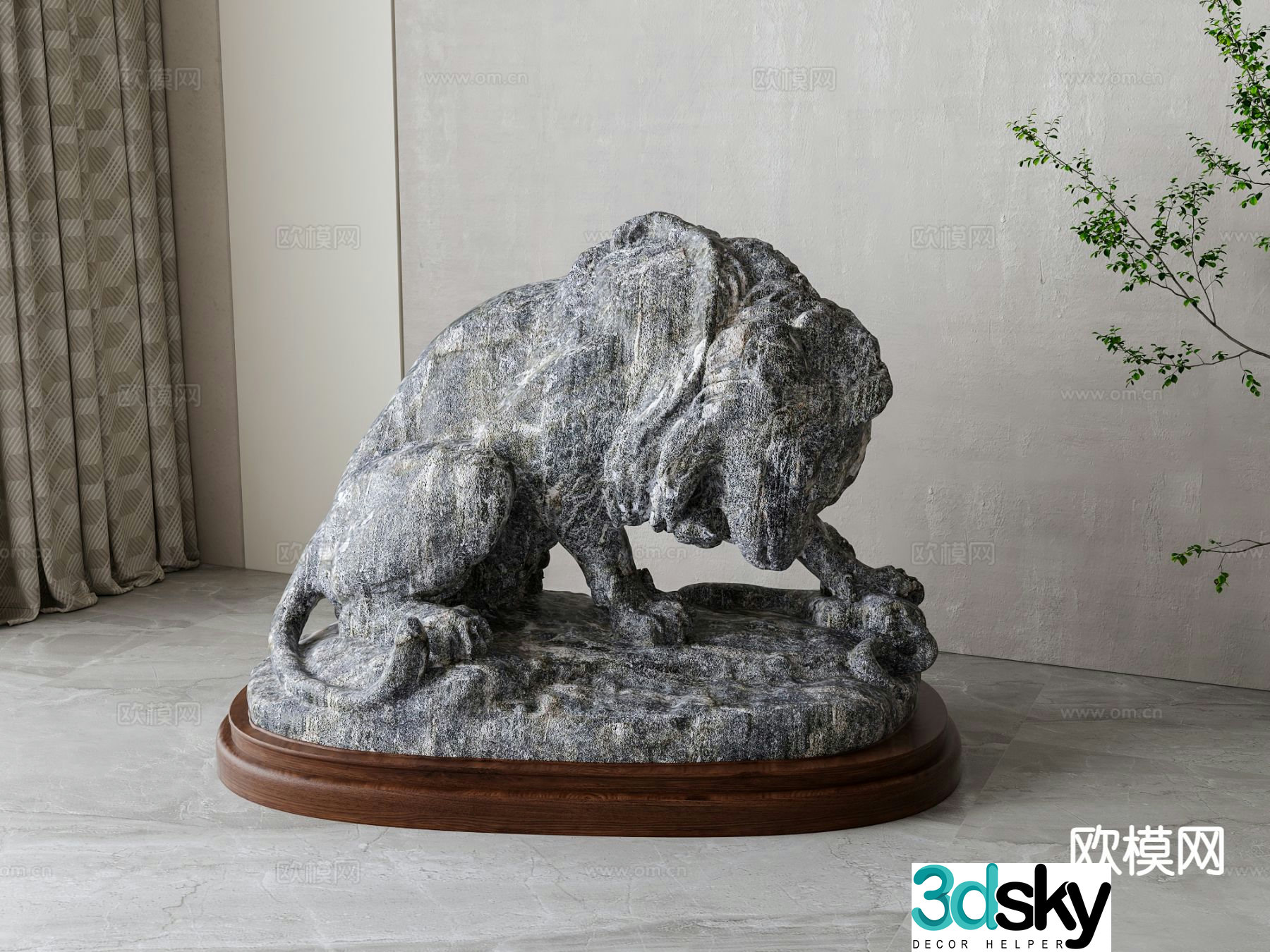 American stone lion sculpture ornament 3d model