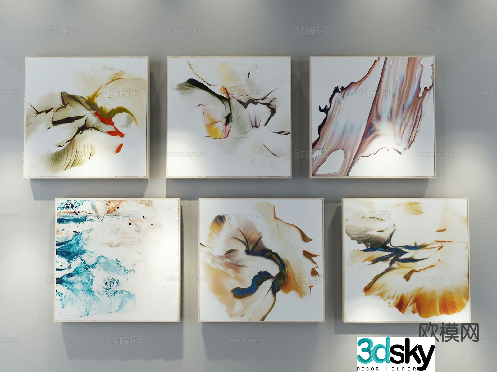 New Chinese style abstract painting decorative painting 3d model