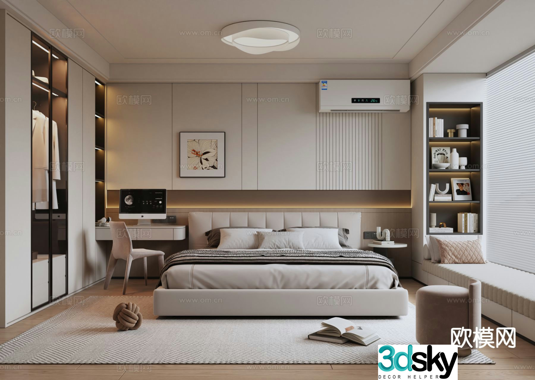 Modern minimalist bedroom master bedroom 3d model