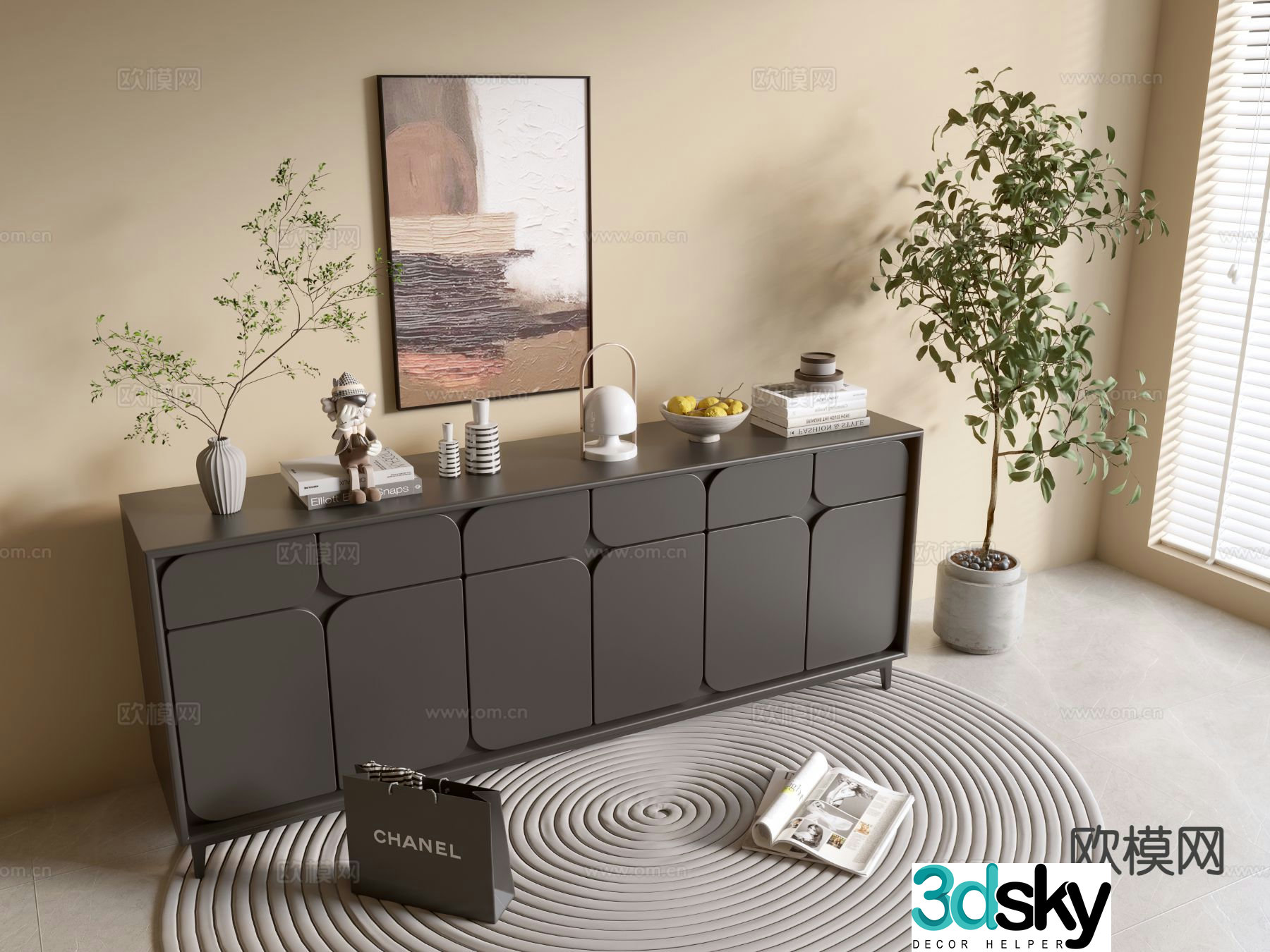 Modern black cabinet entrance cabinet 3d model