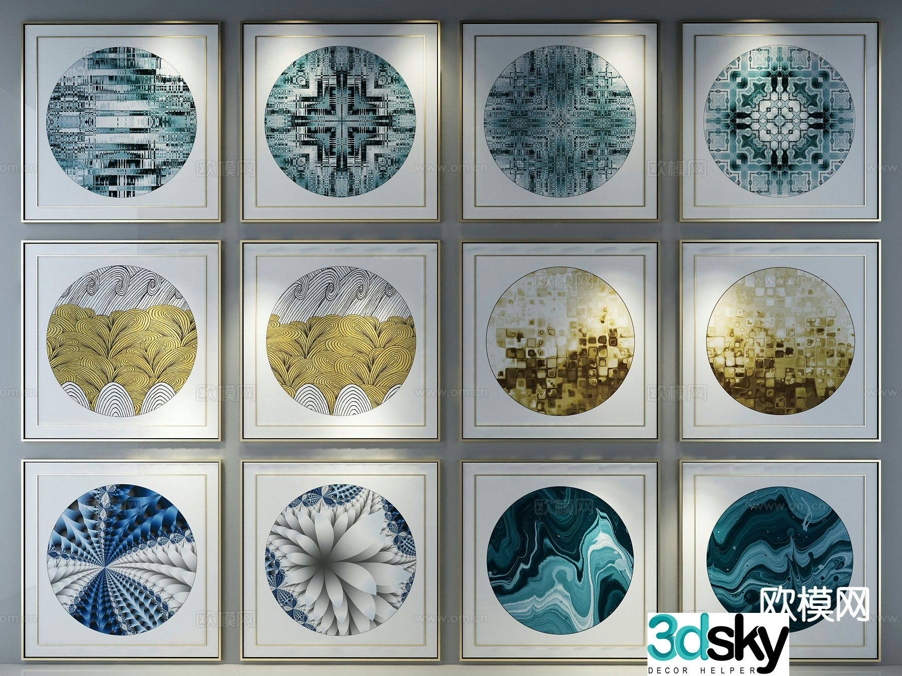 New Chinese texture painting decorative painting 3D model