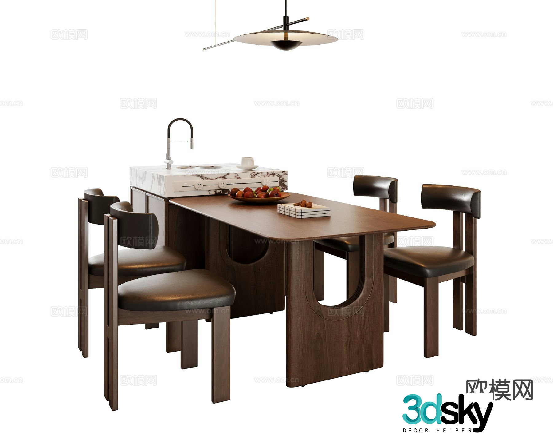 Medieval style dining table and chairs island 3D model