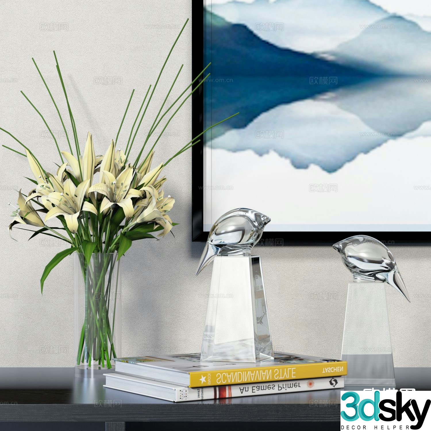 Modern decorations tableware books sculptures 3D model