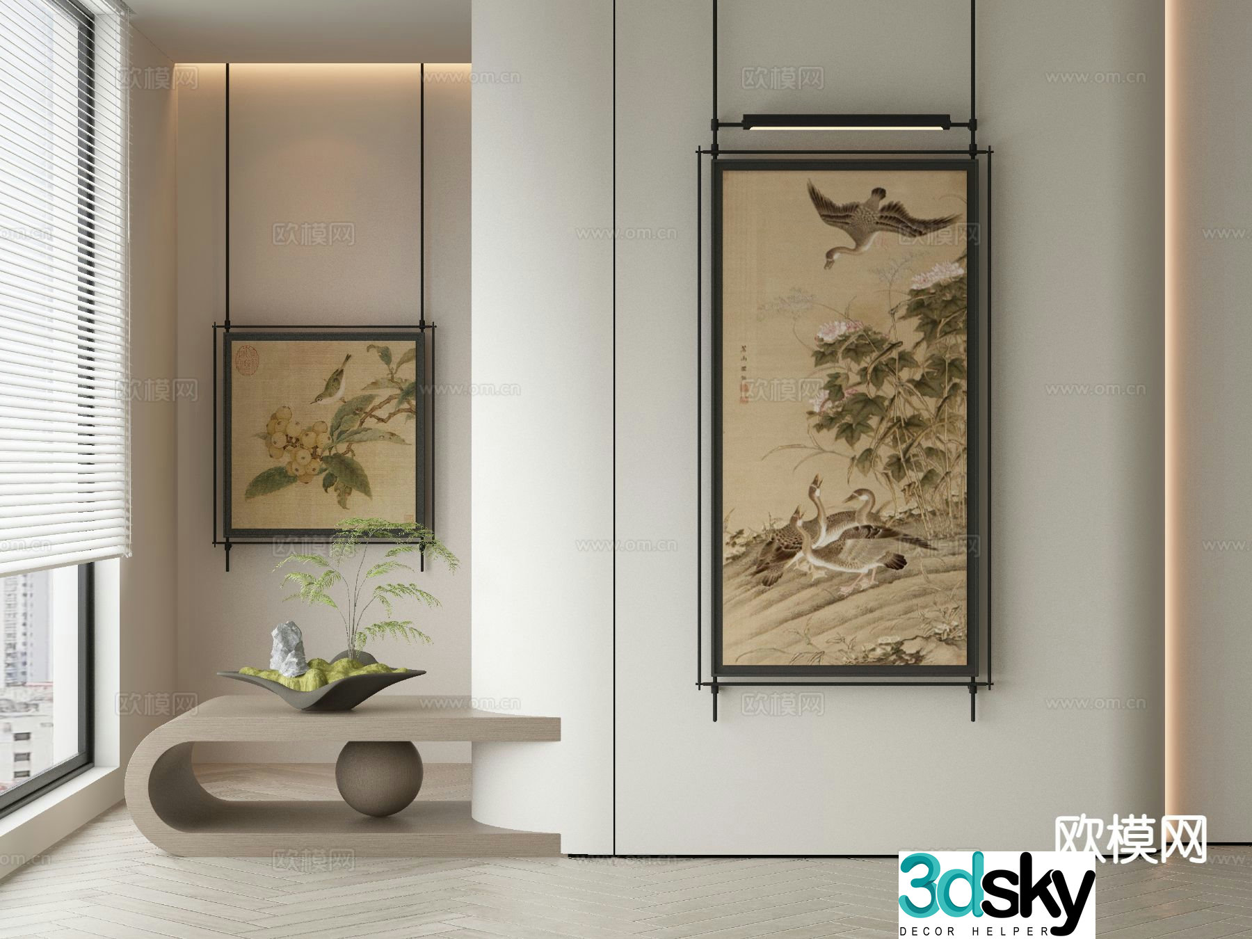 New Chinese style ink painting decorative painting 3D model