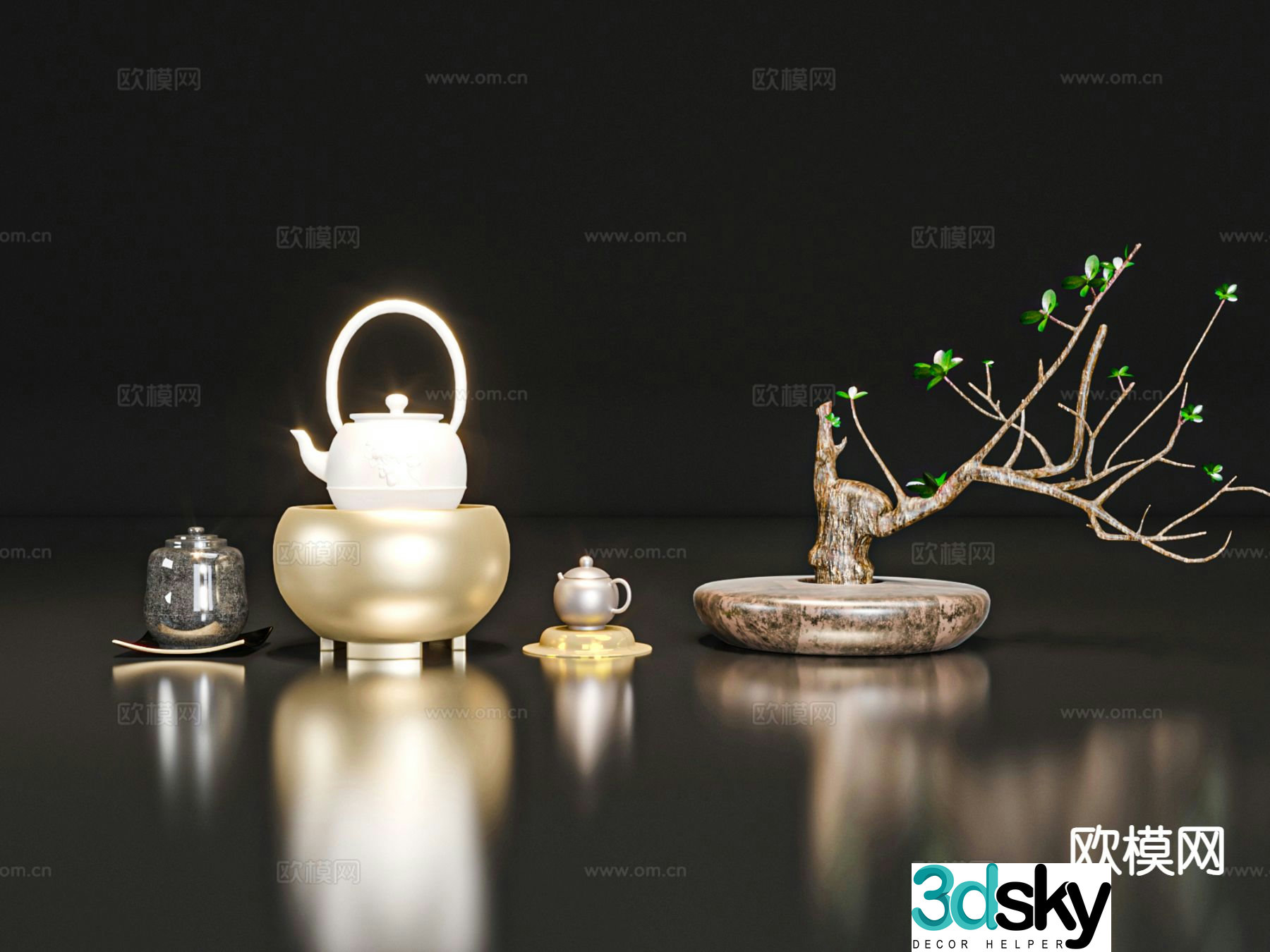 New Chinese style ornaments potted plants 3D model