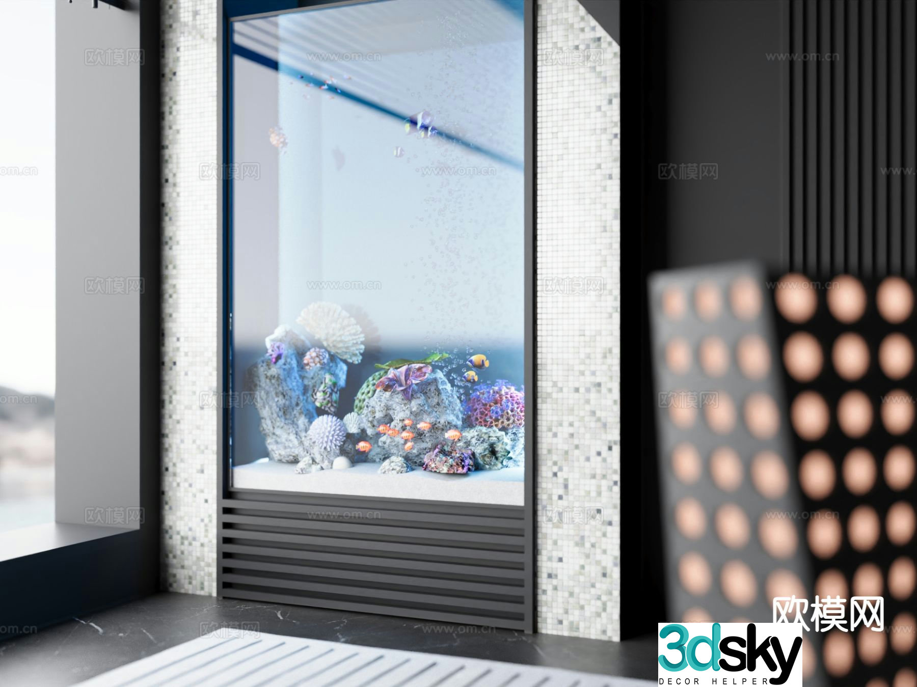Modern fish tank whole wall fish tank 3d model