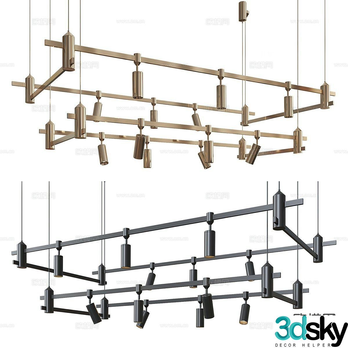 Light luxury multi-head chandelier 3D model