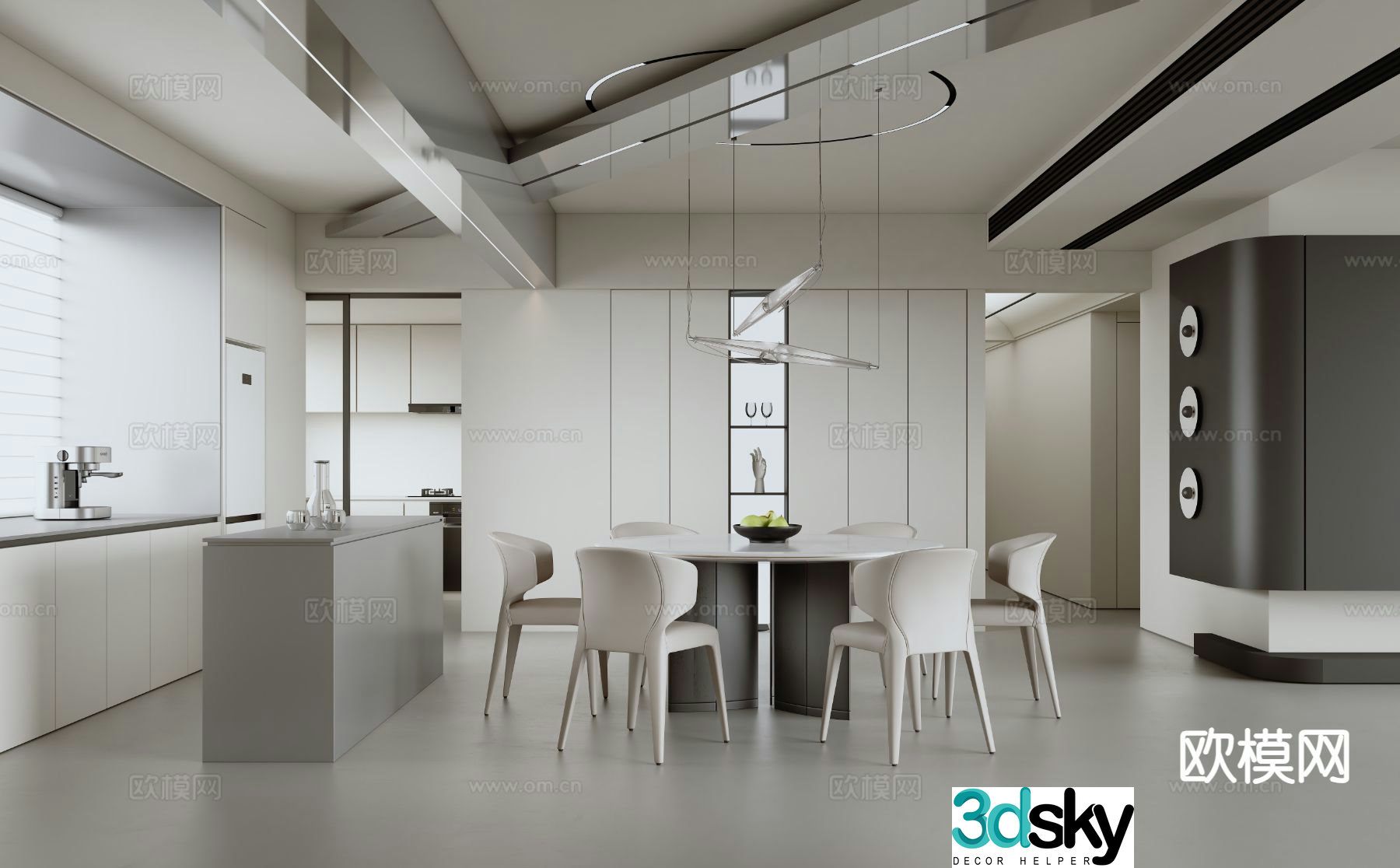 Modern minimalist restaurant 3d model