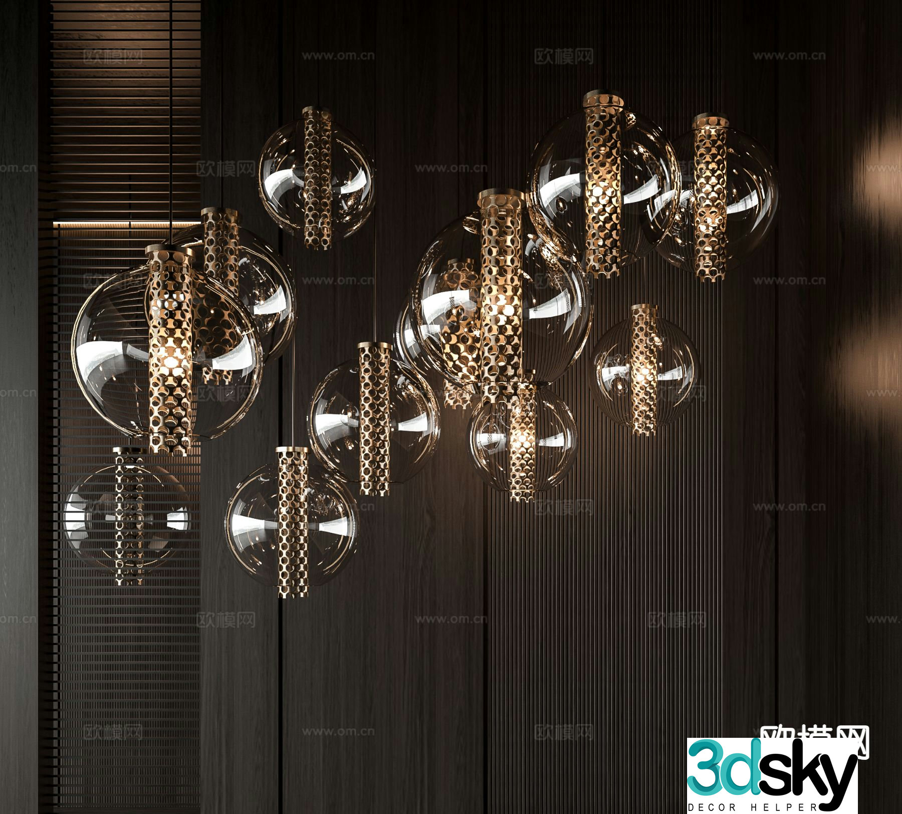 Light luxury glass chandelier 3D model