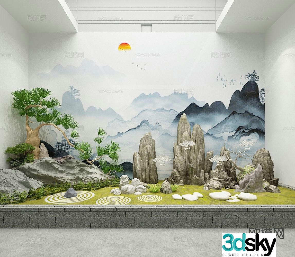 Chinese garden rockery landscape indoor landscape 3d model