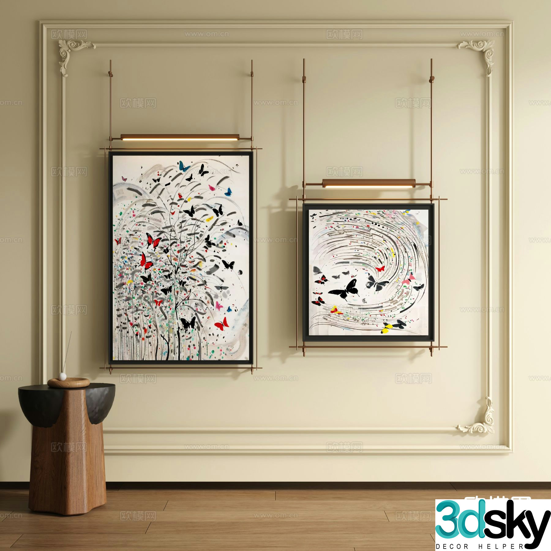 Medieval style decorative painting abstract painting metal pole hanging painting 3D model