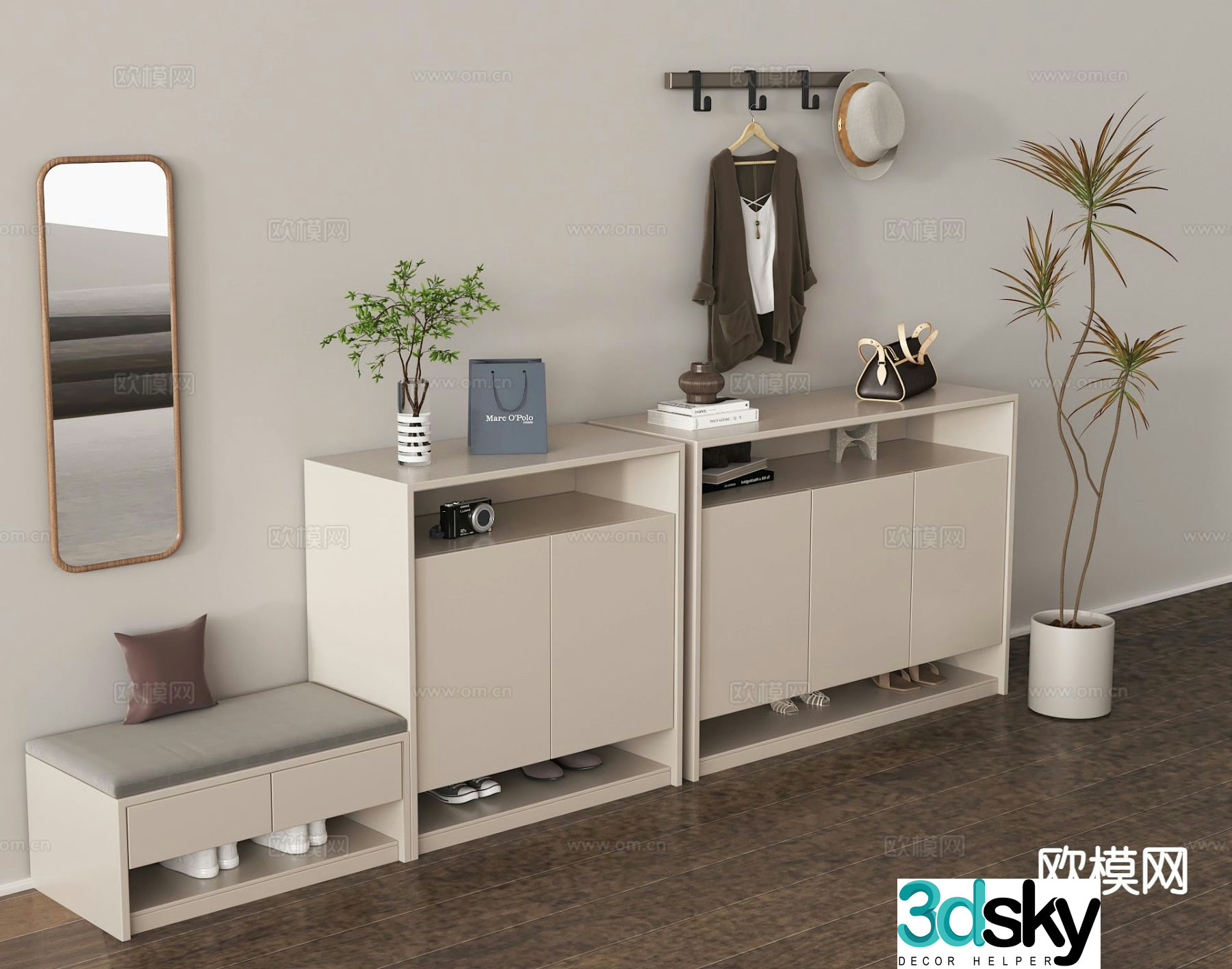 Modern entrance shoe cabinet 3d model