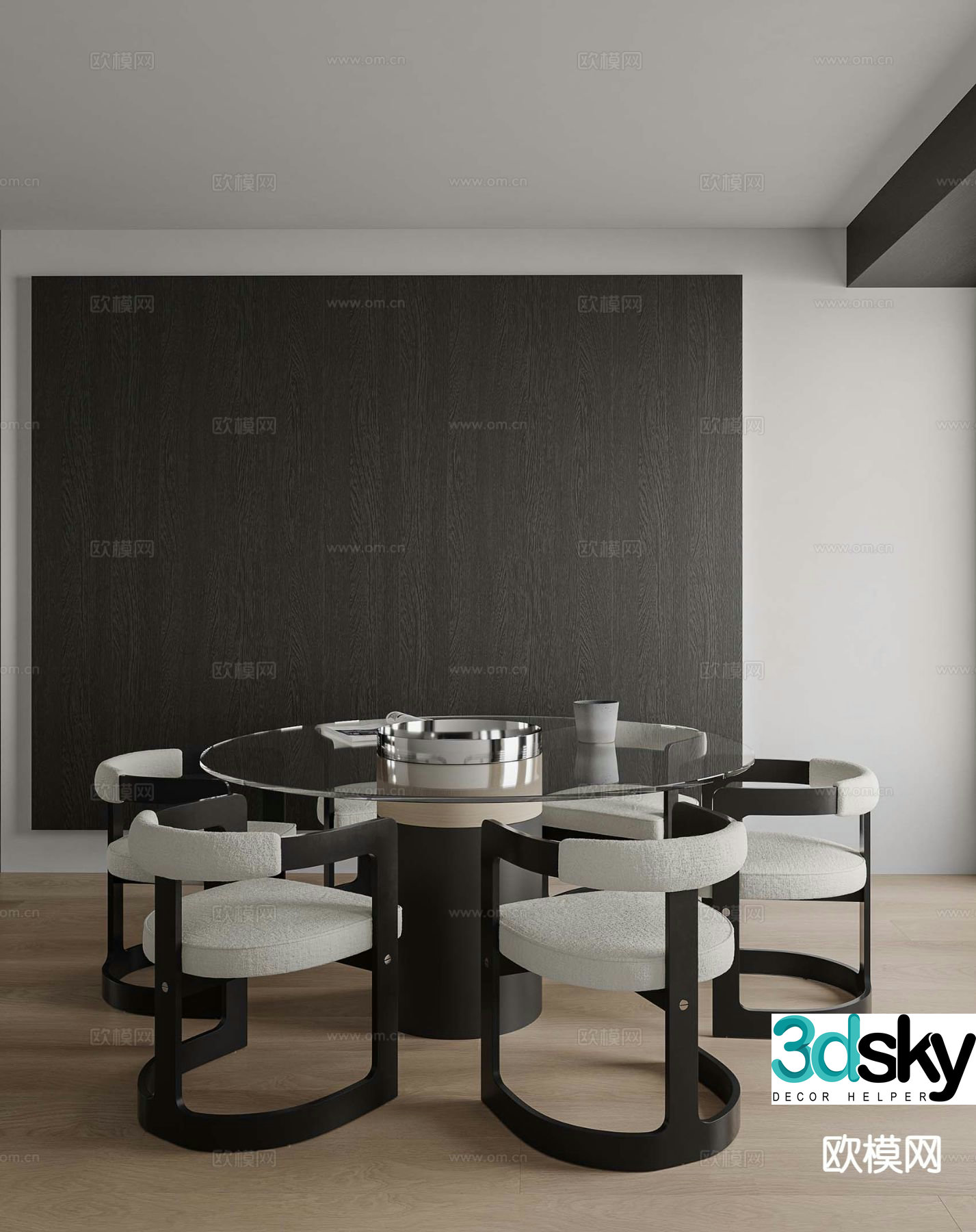 Modern dining table and chairs round dining table 3d model