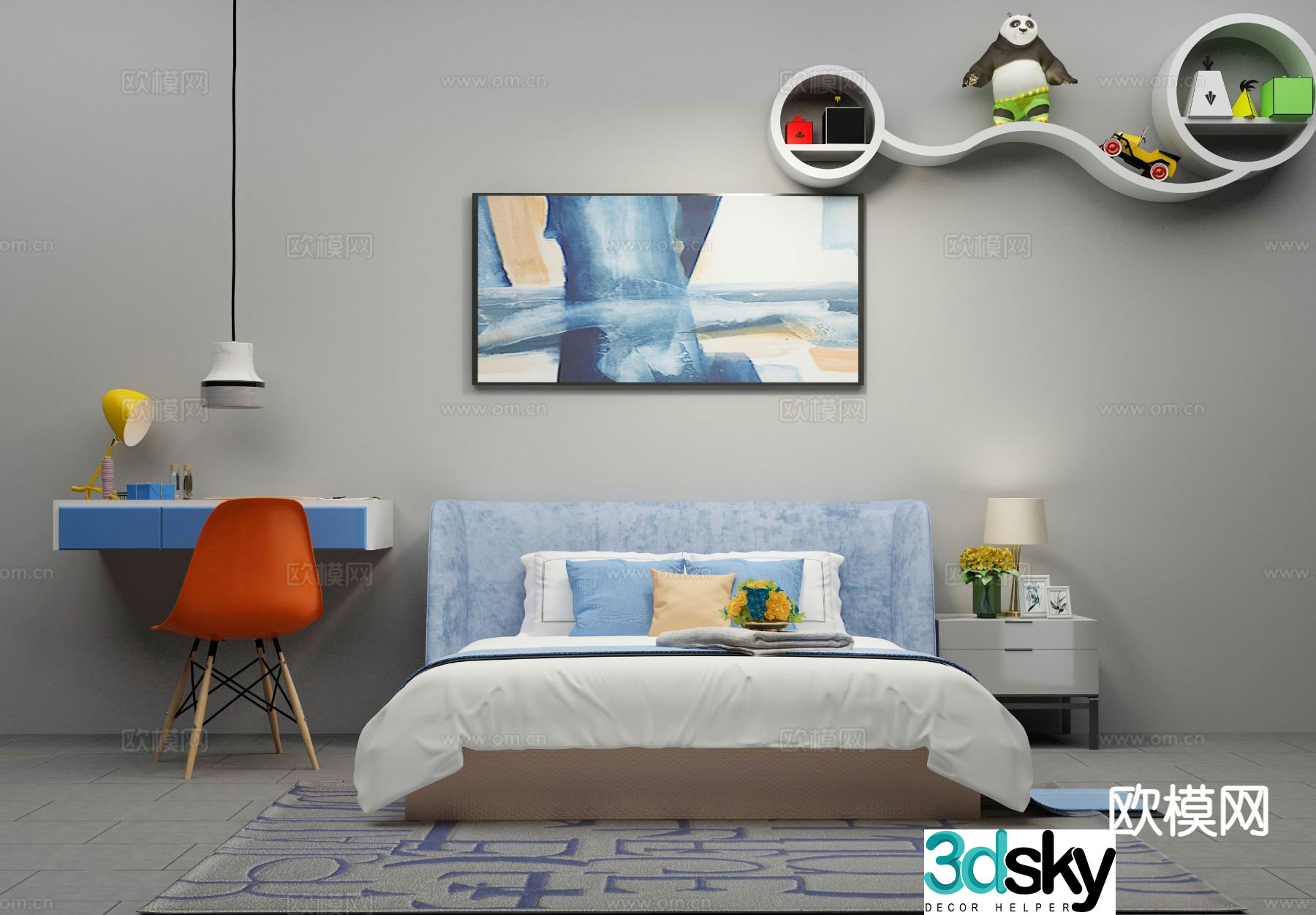 Modern children’s bed teen bed 3d model