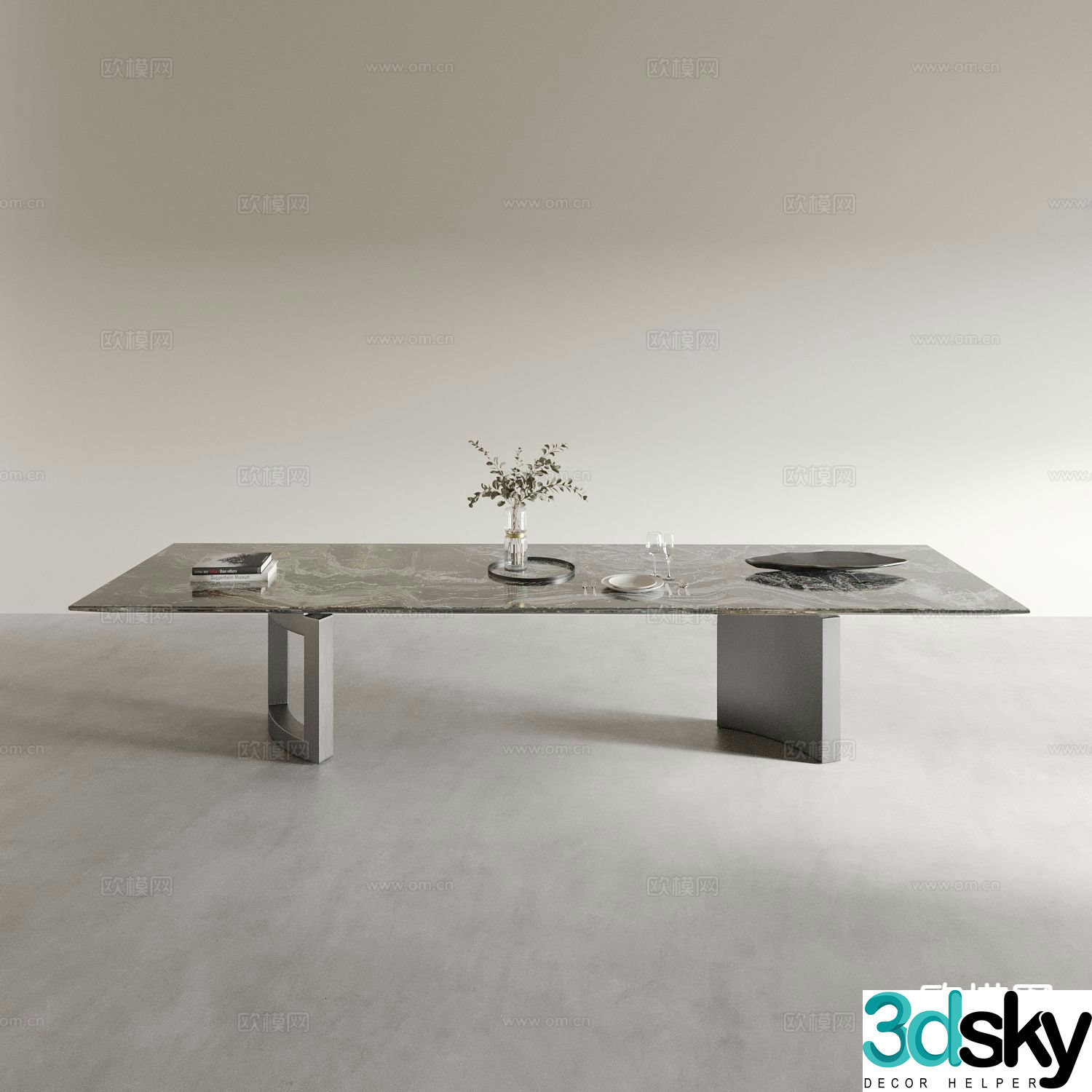 Marble dining table long table square table 3d model