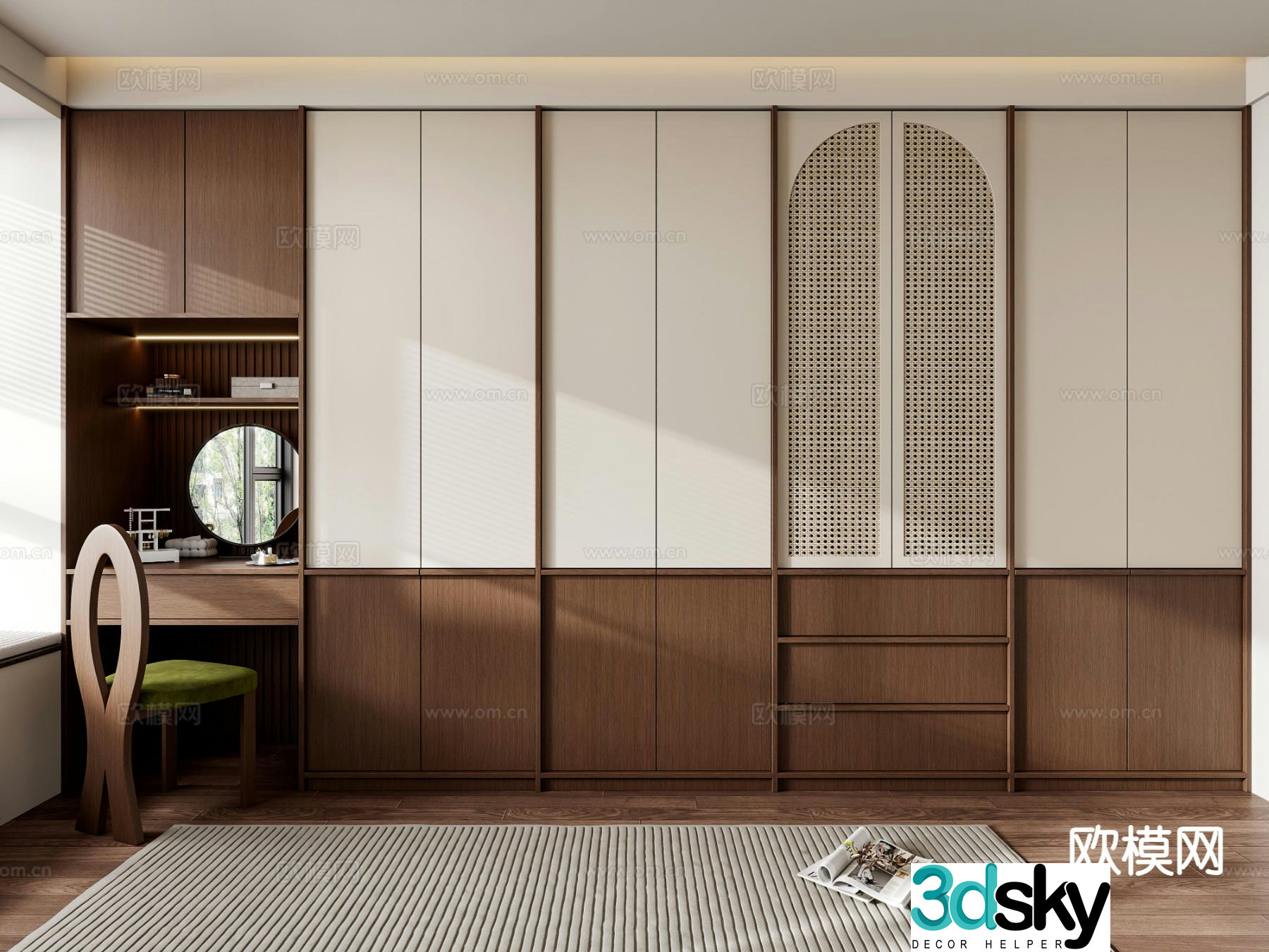 Medieval style wardrobe dresser integrated cabinet 3d model