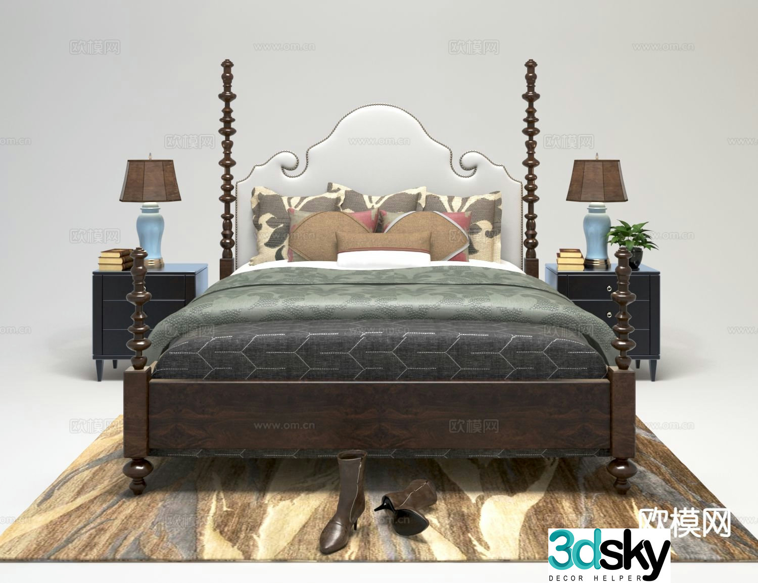 American pastoral double bed 3d model
