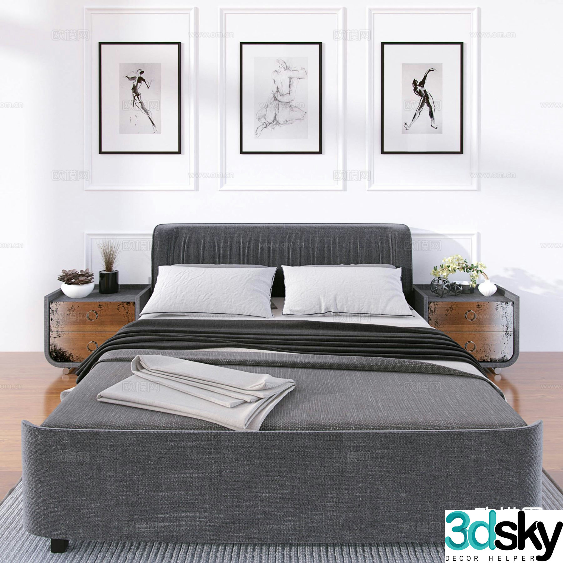 Modern double bed 3d model